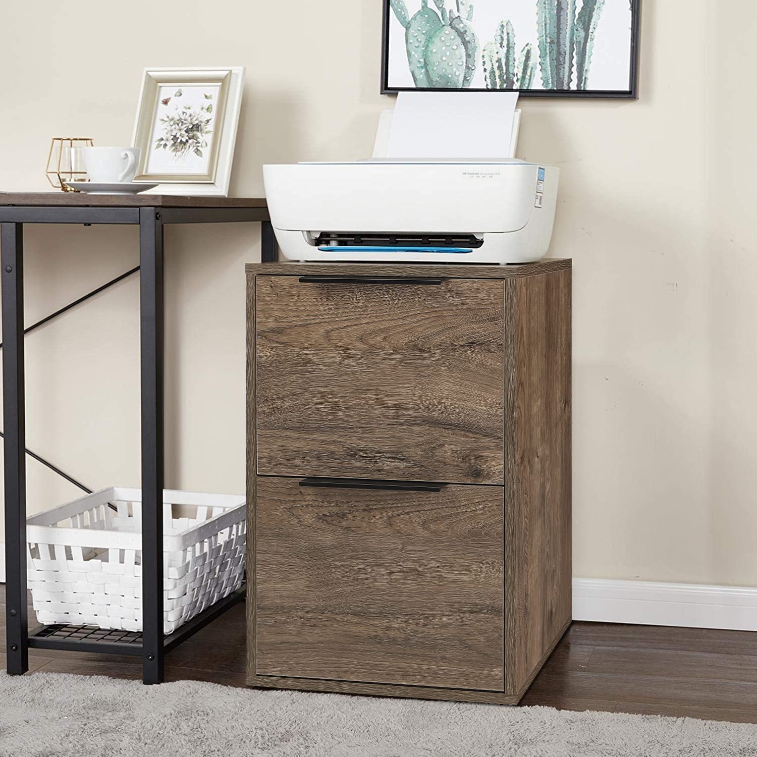 LUCYPAL 2-Drawer Wood File Cabinet - Letter Size Wooden Storage Cabinet with Hanging Bars for Home Office Organization | Under Desk Storage Solution | Easy Assembly Required (Grey) | Perfect for Office, Study Room & Home Workspace