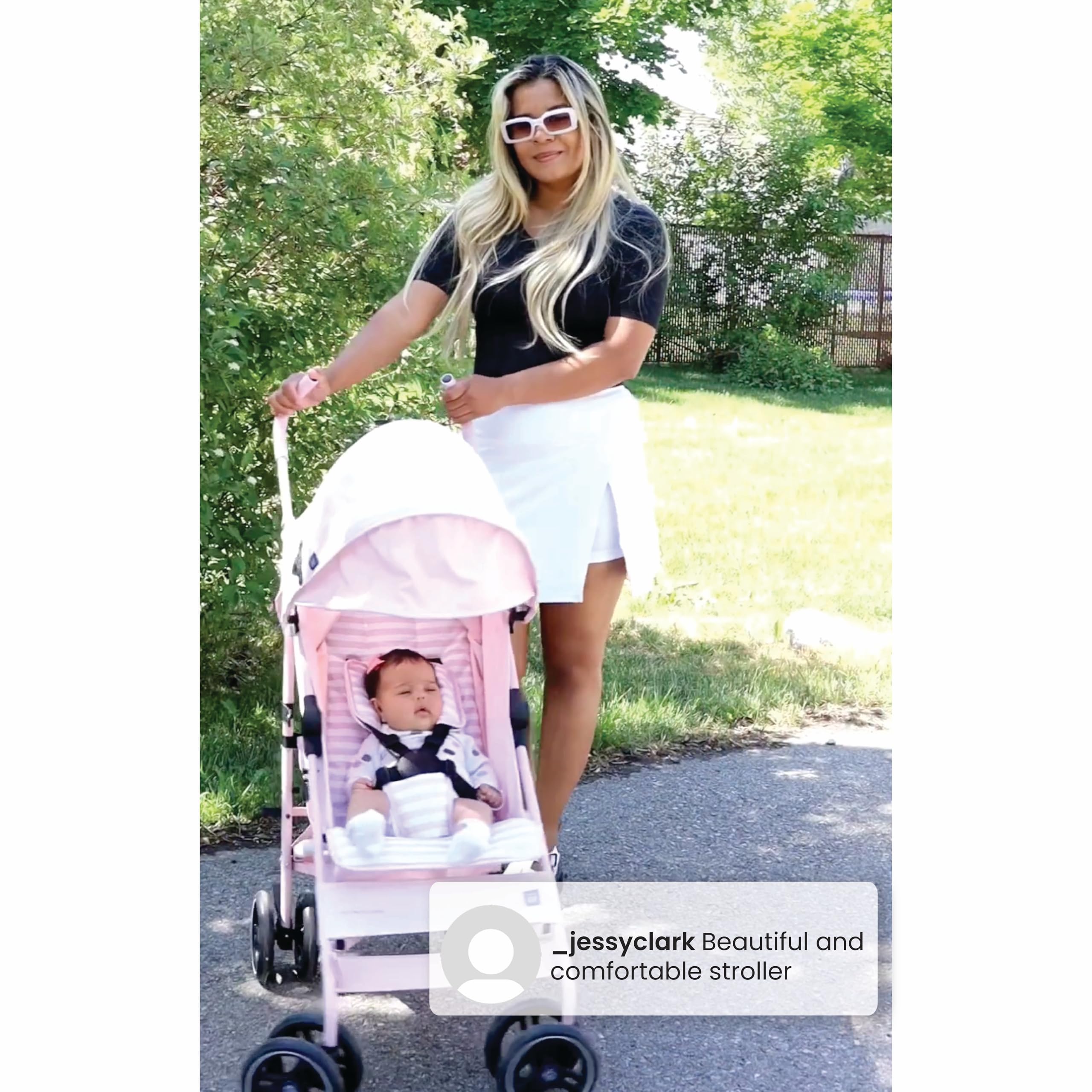 BabyGap Classic Lightweight Stroller with Recline - Compact Foldable Travel Stroller with Removable Parent Organizer - Eco-Friendly Sustainable Baby Stroller in Pink Stripes - Perfect for Newborns, Toddlers & Air Travel