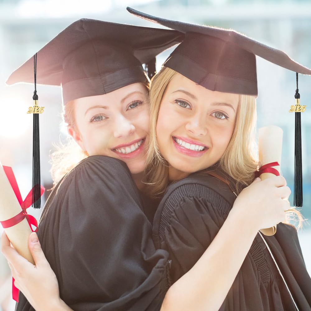 2025 Graduation Tassel Set - 2 Pack Black Cap Tassels with Gold 2025 Charm for High School & College Graduation Ceremonies - Perfect for Graduation Hat Decorations & Commencement Accessories