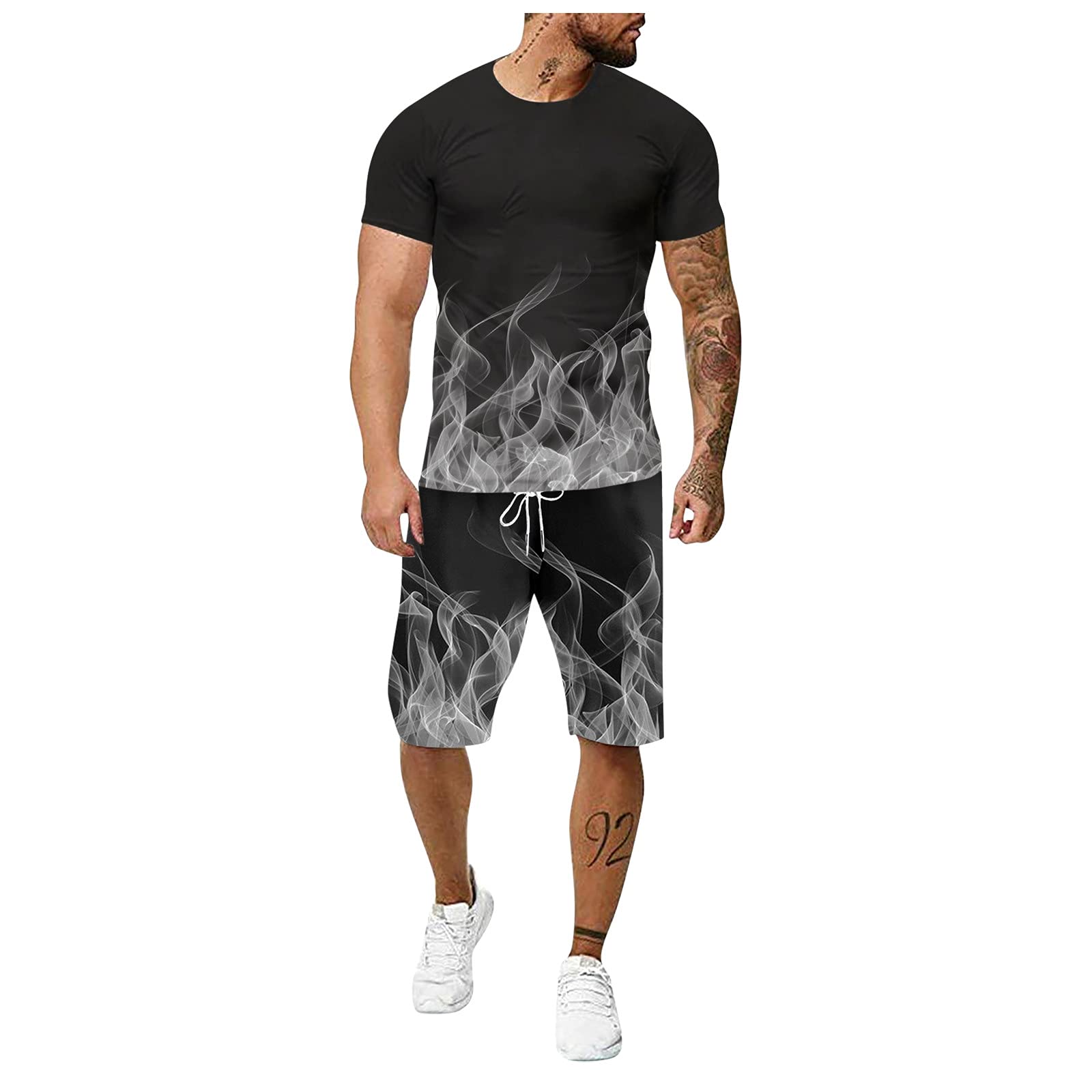 BEUU Men's Workout Outfit Set - 3D Printed Fitness T-Shirt & Athletic Shorts 2-Piece Gym Tracksuit for Running, Training & Summer Sports | Breathable Activewear for Men