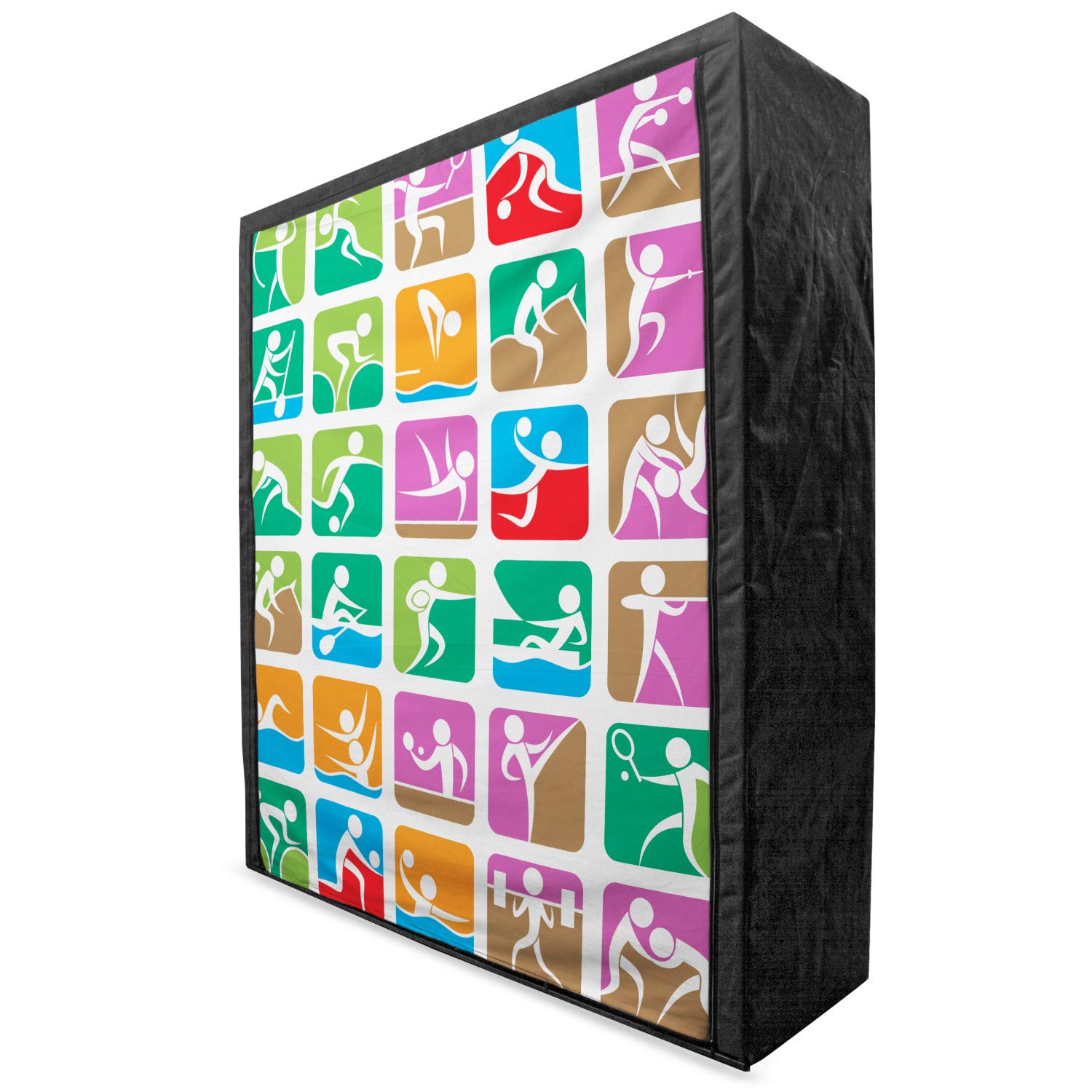 Ambesonne Olympics Portable Fabric Wardrobe - Summer Sports Design with Sailing, Wrestling, Boxing, Fencing & Weightlifting Pictograms - 59 Inch Clothing Organizer with Shelves - Green & Purple for Bedroom, Dorm, or Closet Storage