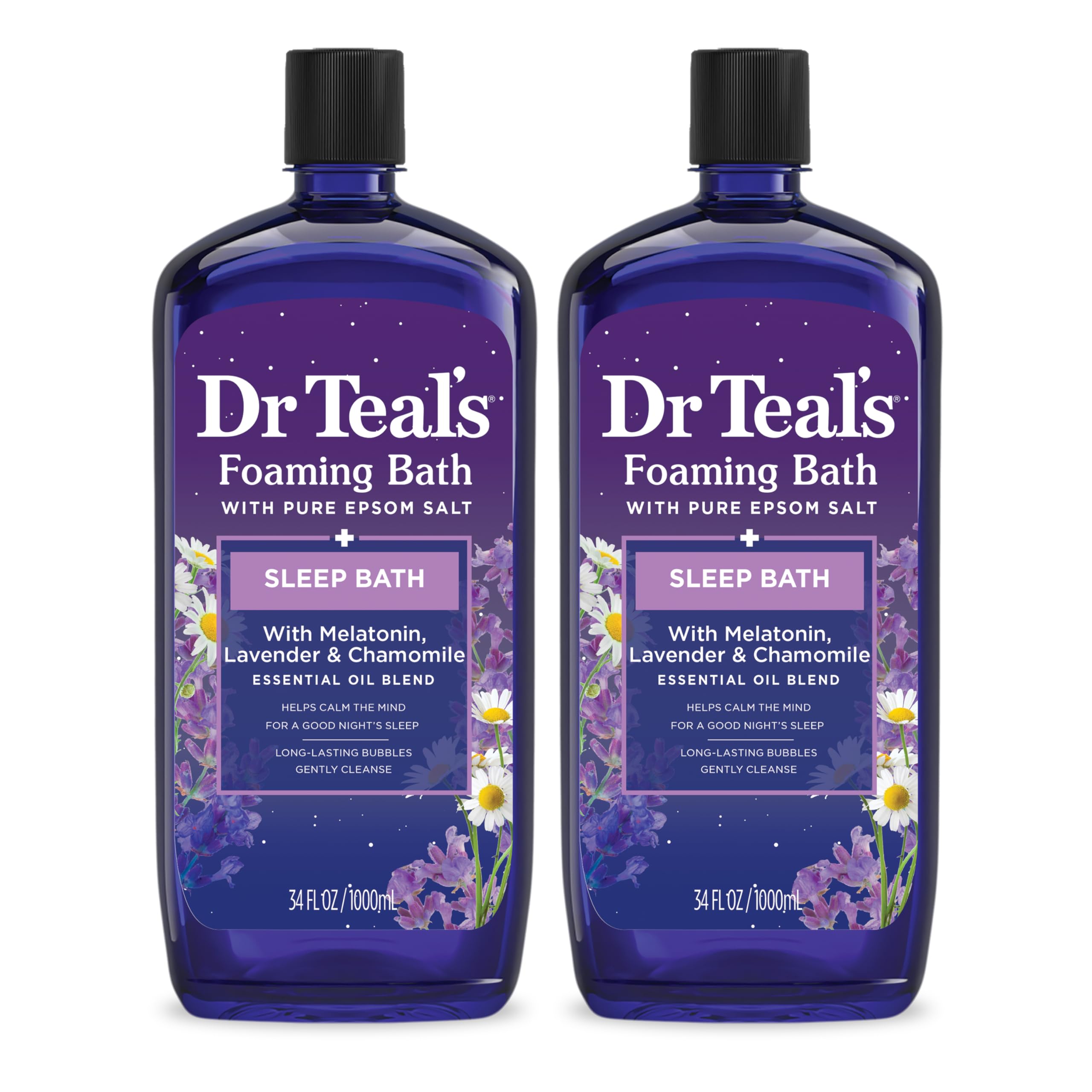 Dr Teal's Relaxing Foaming Bath & Body Wash Bundle with Epsom Salt, Melatonin, Lavender & Chamomile - 2 x 34 fl oz + 2 x 24 fl oz - Perfect for Stress Relief & Better Sleep | Soothes Muscles & Promotes Relaxation