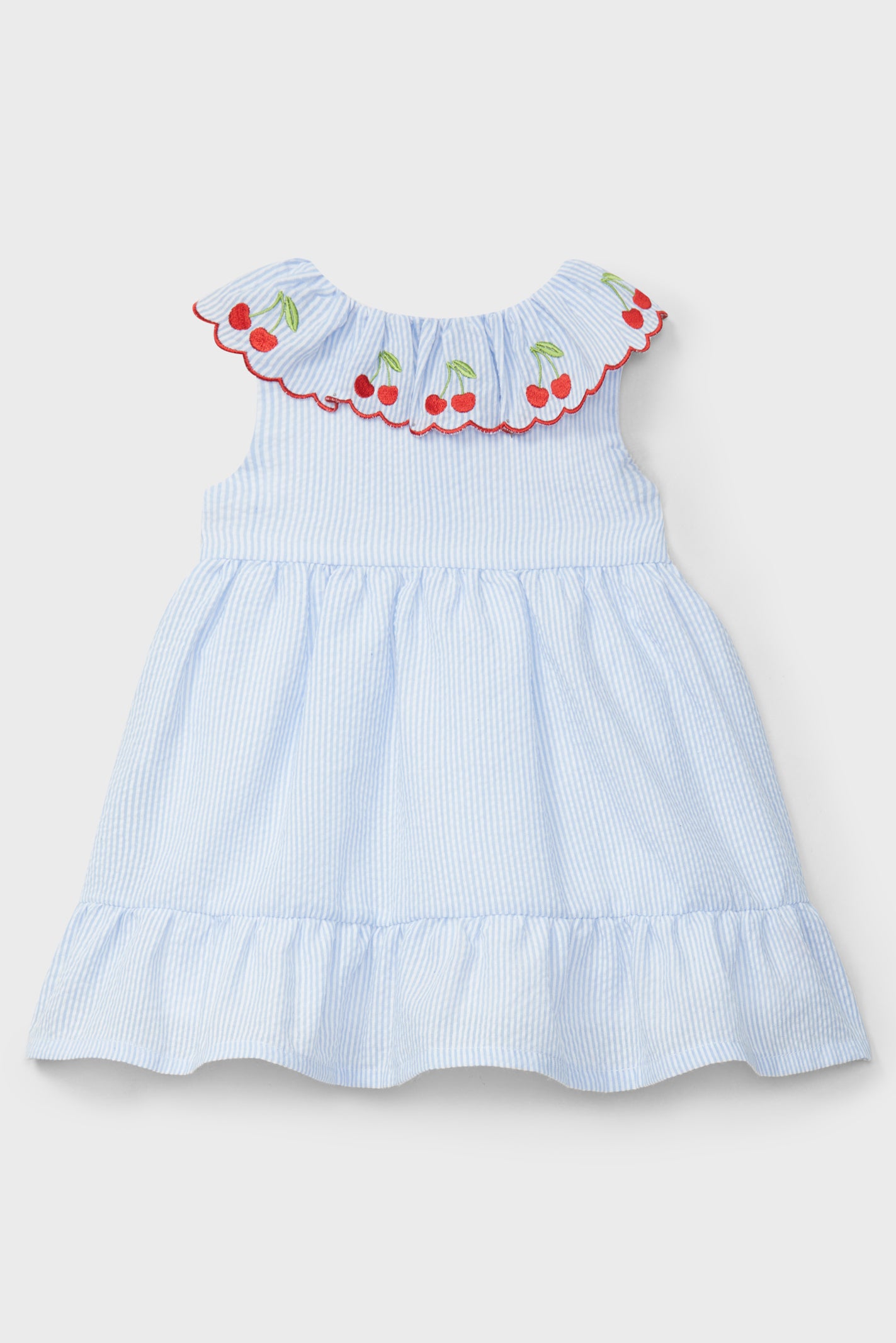 Blue Striped Cherry Print Dress for Women - Casual Summer Flowy Dress for Beach, Party & Everyday Wear