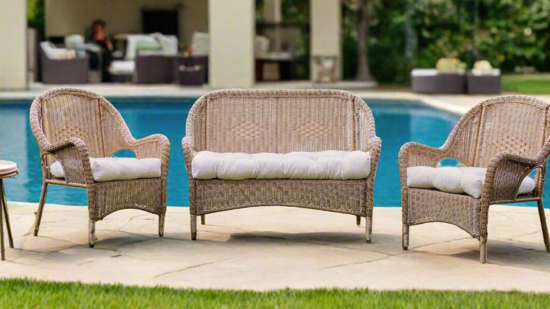 RSH DECOR: Sunbrella Tufted Wicker U-Shape Cushions Set of 2 | 19” x 19” Waterproof & Fade-Resistant Outdoor Seat Cushions | Patio Furniture Cushions for Sofa, Sectional & Lounge Chairs | Perfect for Poolside, Deck & Garden Relaxation | Canvas White