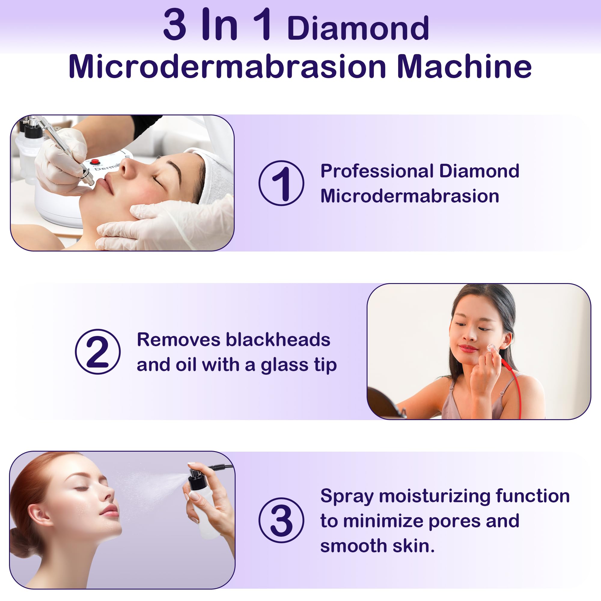 Professional 3-in-1 Diamond Microdermabrasion Machine for Face - Dermabrasion, Blackhead Removal & Hydration Spray | Esthetician & At-Home Skincare Device | Perfect for Spa Treatments & Facial Rejuvenation
