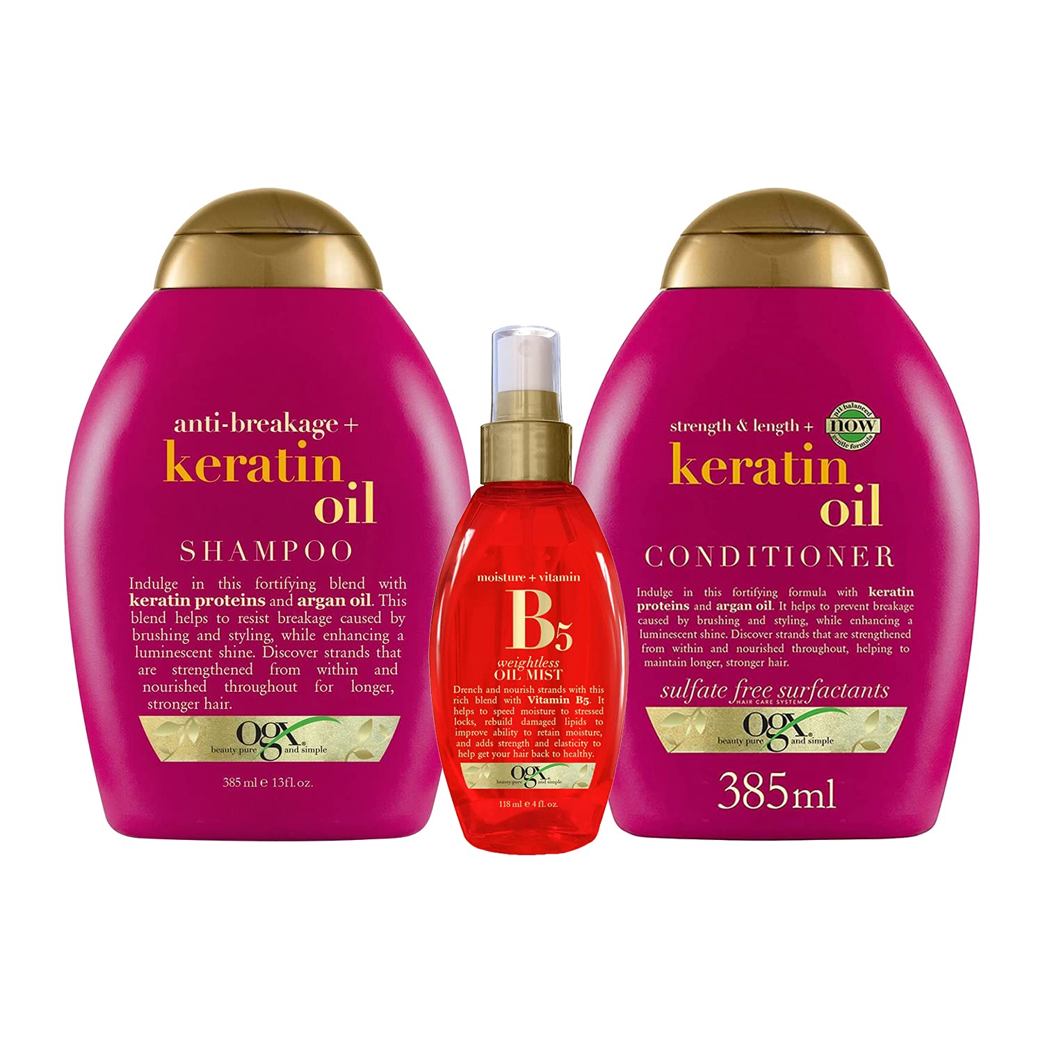 **OGX Keratin Oil Shampoo, Conditioner & B5 Weightless Mist 3-Piece Hair Care Gift Set for Women - Perfect for Diwali, Karvachauth & All Seasons - Includes Decorated Gift Basket - Ideal for Gifting & Special Occasions**