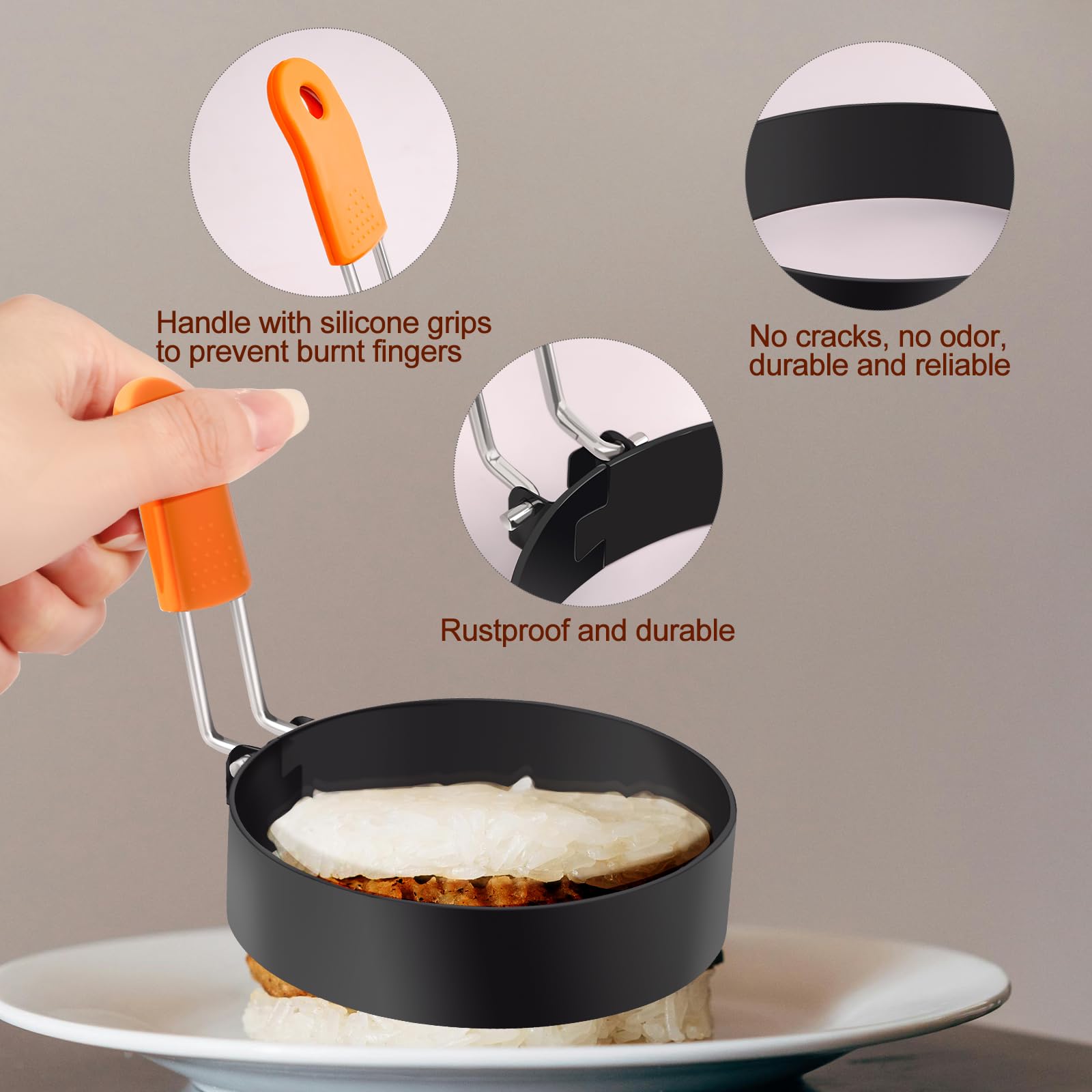 Stainless Steel Egg Rings with Silicone Handle - Nonstick Round Egg Cooking Molds (4Pcs 3.5