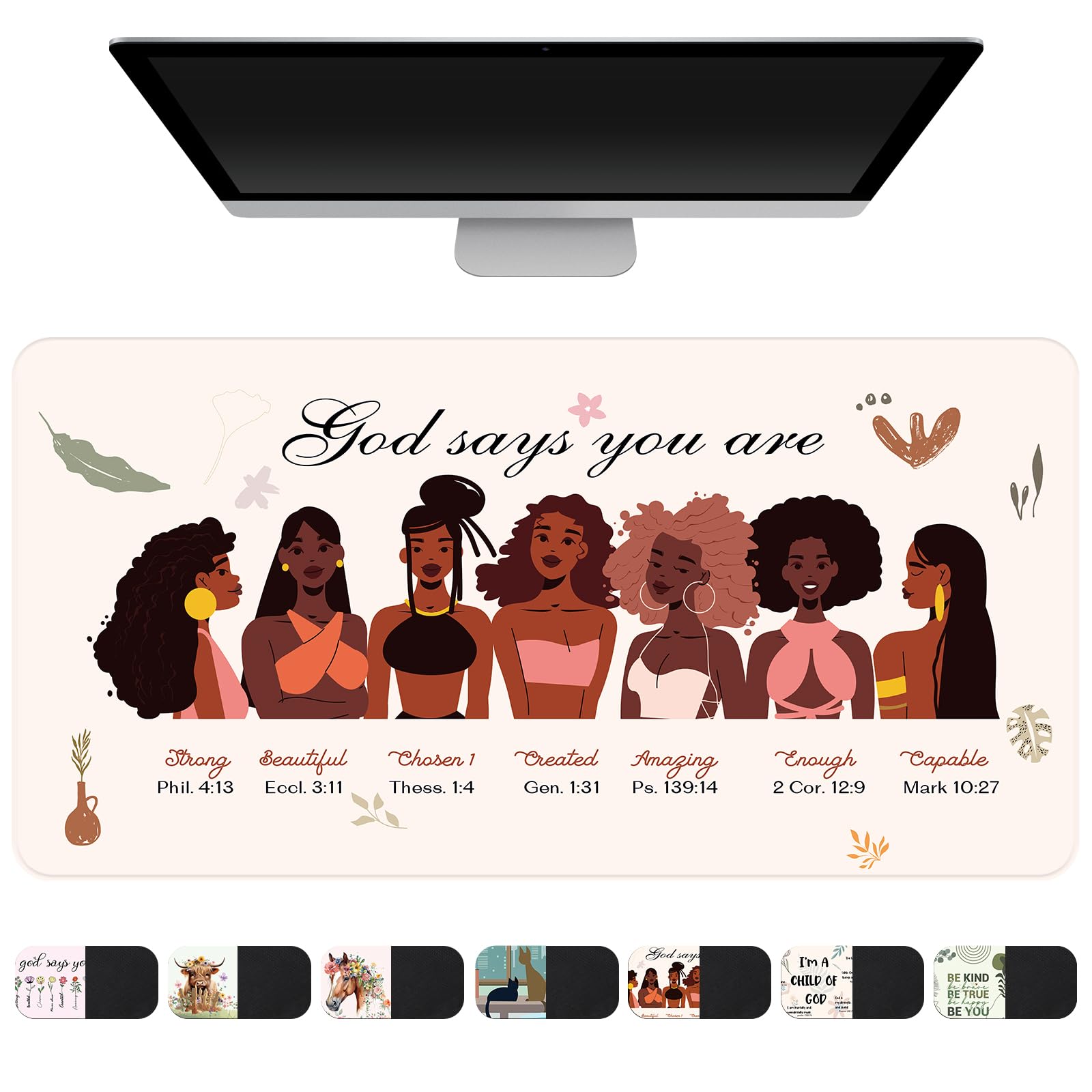 AFRITEE Black Girl Christian Inspirational Quote Gaming Mouse Pad - Large Desk Protector for Office & Home, Black Art Gift for Women, Motivational Work & Study Accessory