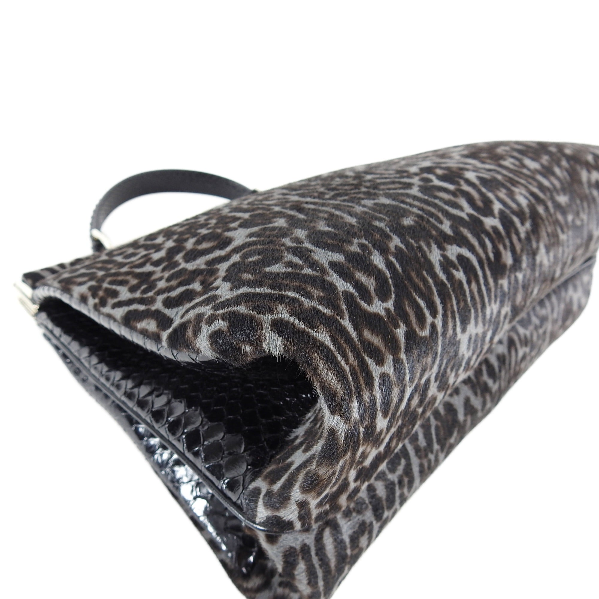 Alaia Grey Leopard Print Calf Hair & Python Leather Docteur Handbag - Luxury Designer Crossbody Bag for Women, Perfect for Evening Parties & Special Occasions