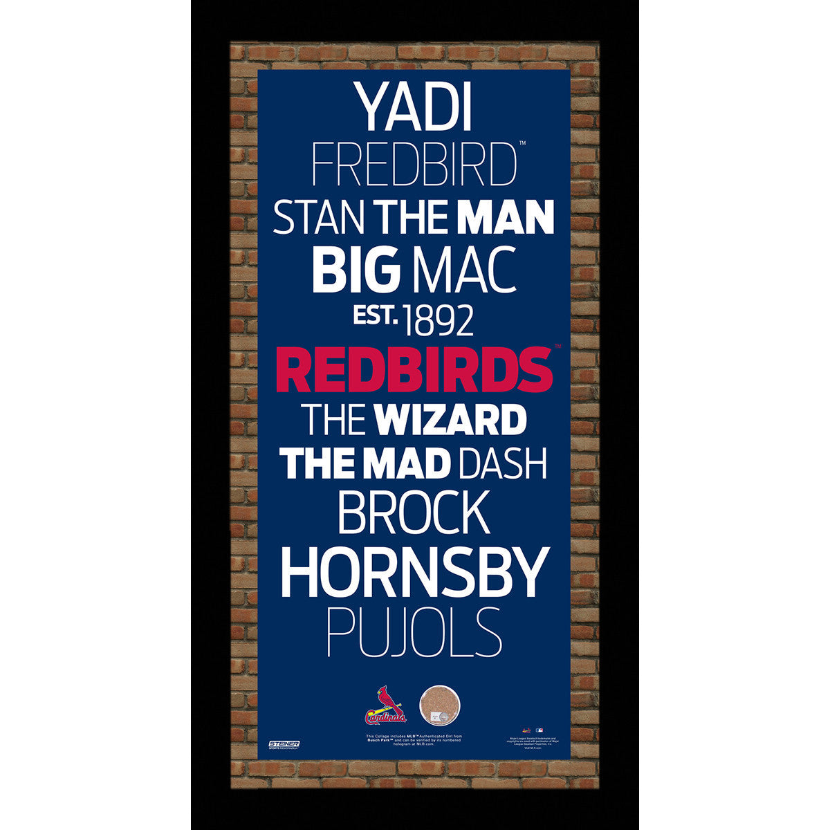 St. Louis Cardinals Subway Sign Wall Art - 9.5x19 Inch Framed Memorabilia with Authentic Busch Stadium Dirt | Perfect for Baseball Fan Cave, Man Cave & Sports Themed Room Decor