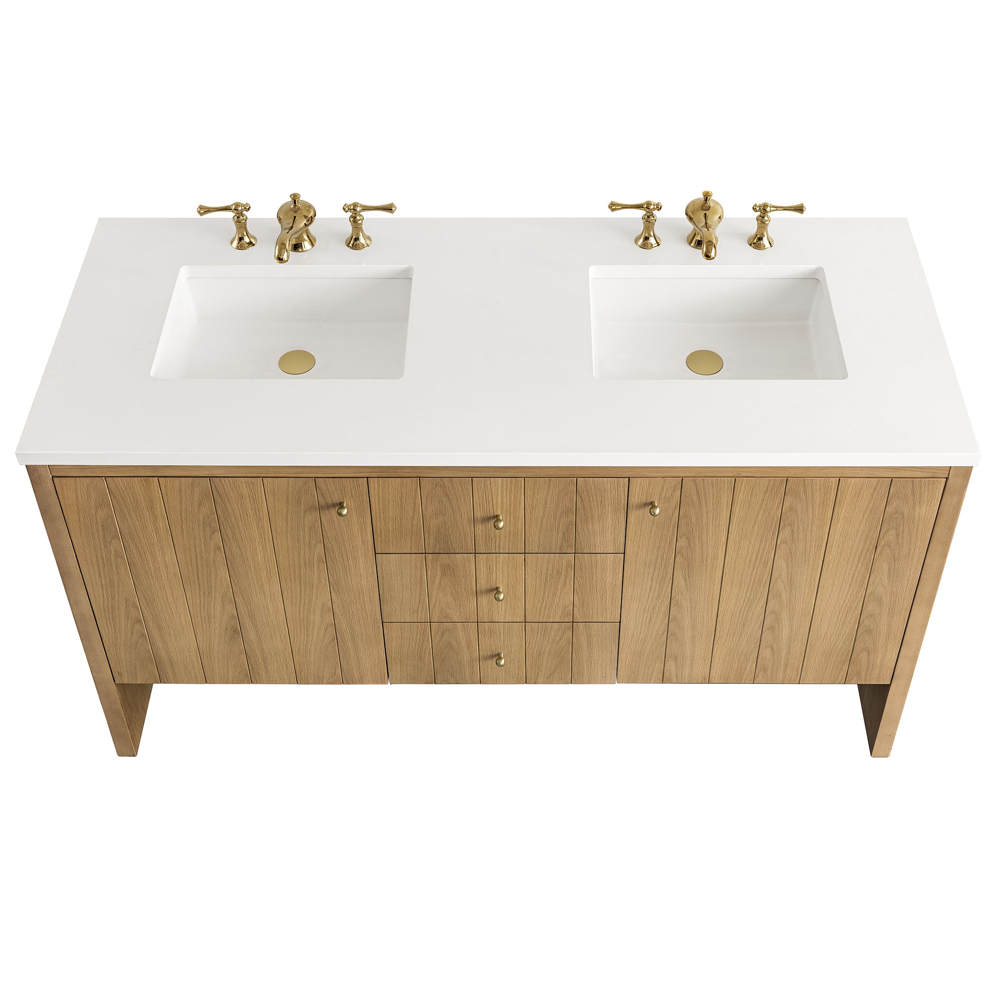 Hudson 60 Inch Double Bathroom Vanity in Light Natural Oak Finish - Perfect for Master Bathroom Renovation and Modern Home Decor