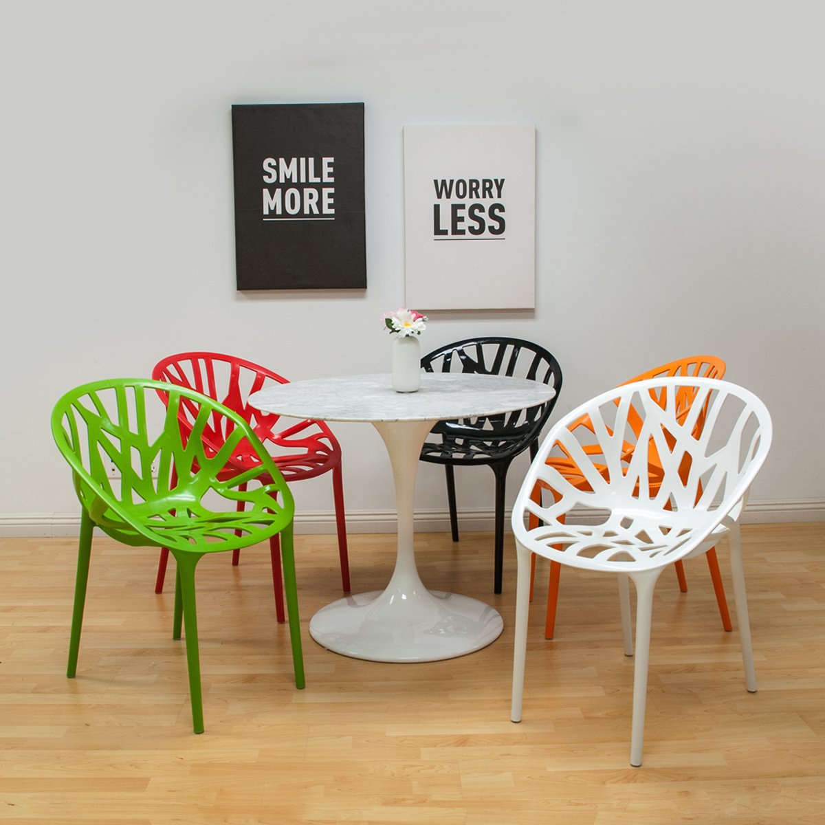Modern Branch Cut Out Dining Chairs - Stackable Orange Set of 2 for Kitchen, Dining Room & Small Space Decor