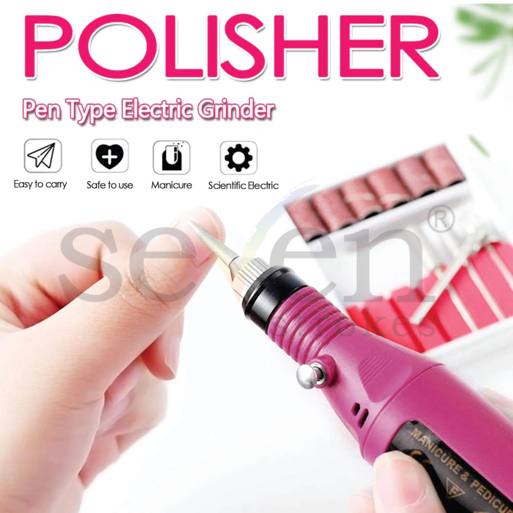 SEVEN STROKES Professional Portable Electric Nail Drill Kit - Acrylic Nail File, Gel Polish Remover, Finger & Toe Care Tools, Nail Polisher & Pedicure Machine for Home & Salon Use