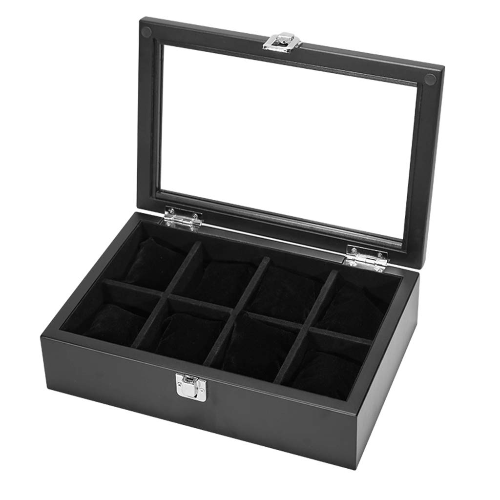 Premium Wooden Watch Box with Glass Top - 8 Watch Storage Organizer, Lockable Metal Buckle Jewelry Case for Men & Women | Perfect for Watch Collectors, Travel & Gift Giving
