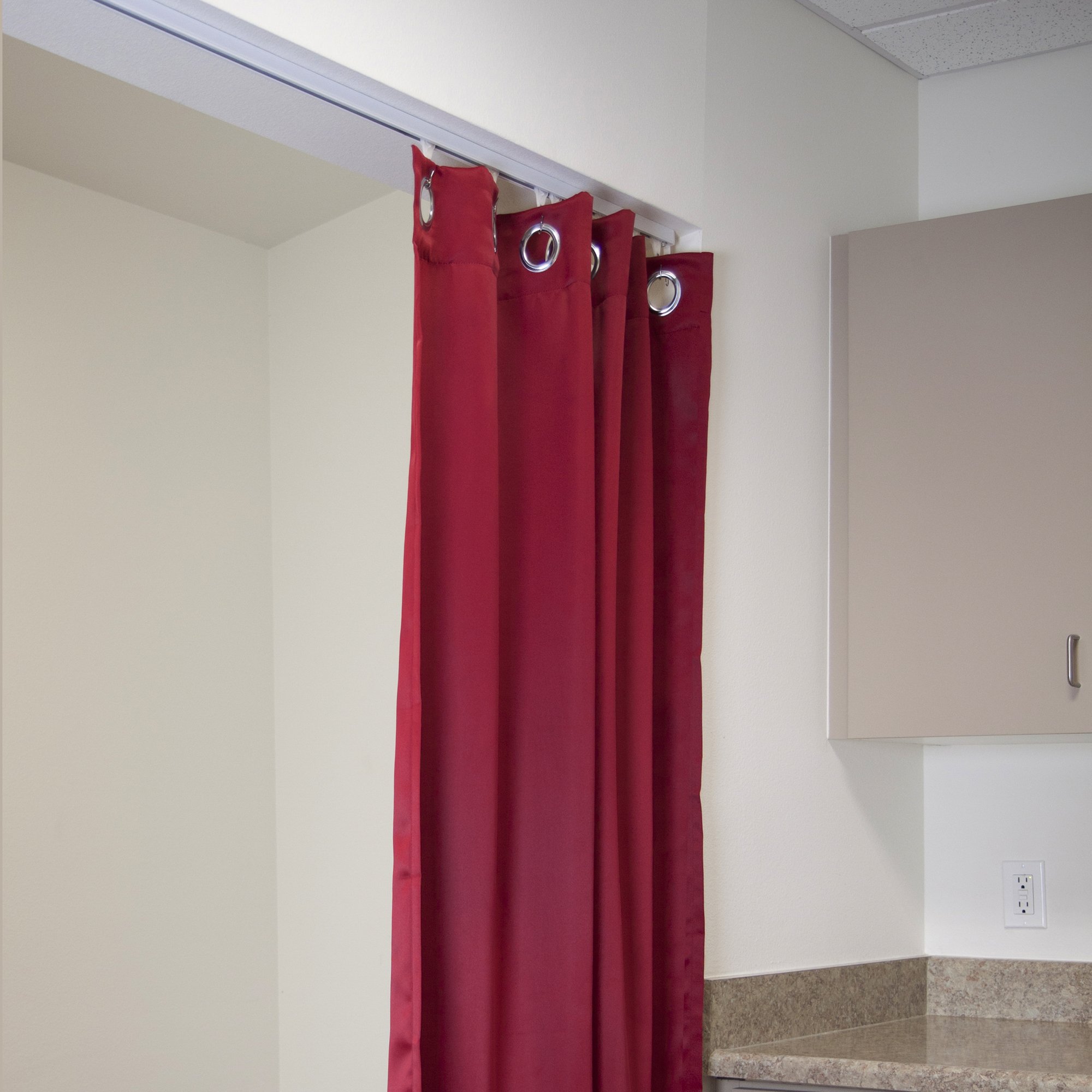 A&F Rod Décor Room Divider Ceiling Track with Curtain Set - 9ft Height x 12ft-18ft Wide, Red - Perfect for Living Room, Bedroom, and Office Partitioning