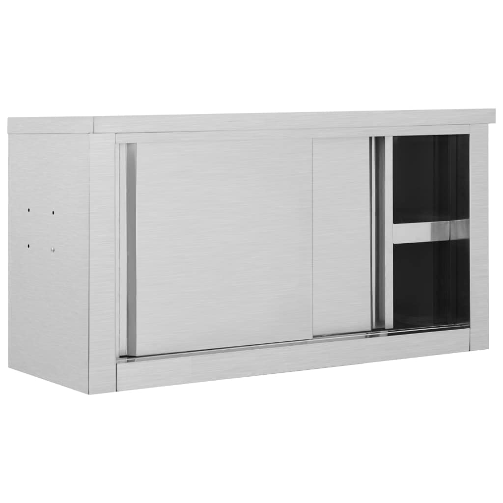 Stainless Steel Wall Cabinet with Sliding Doors - 35.4