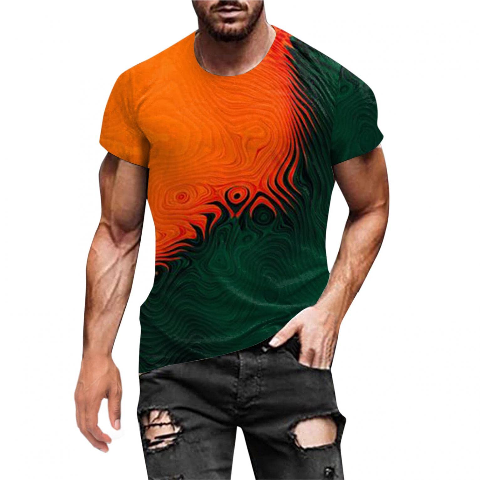 Men's Summer Graphic Print Crew Neck Short Sleeve T-Shirt - Casual Gym Workout Tee for Active Lifestyle | Breathable Cotton Comfort Shirt for Outdoor Sports & Daily Wear