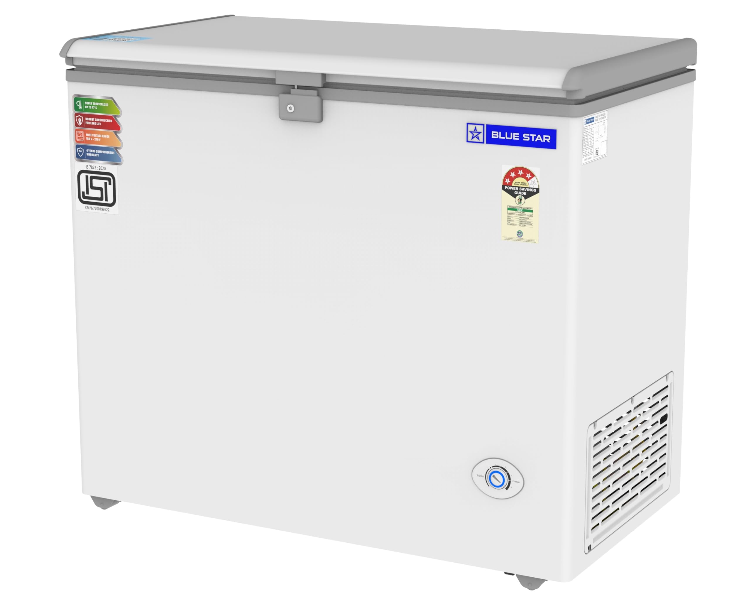 Blue Star CF4-230NEYW 215L White 4-Star Energy Efficient Deep Freezer - Perfect for Home, Restaurant & Commercial Kitchen Food Storage