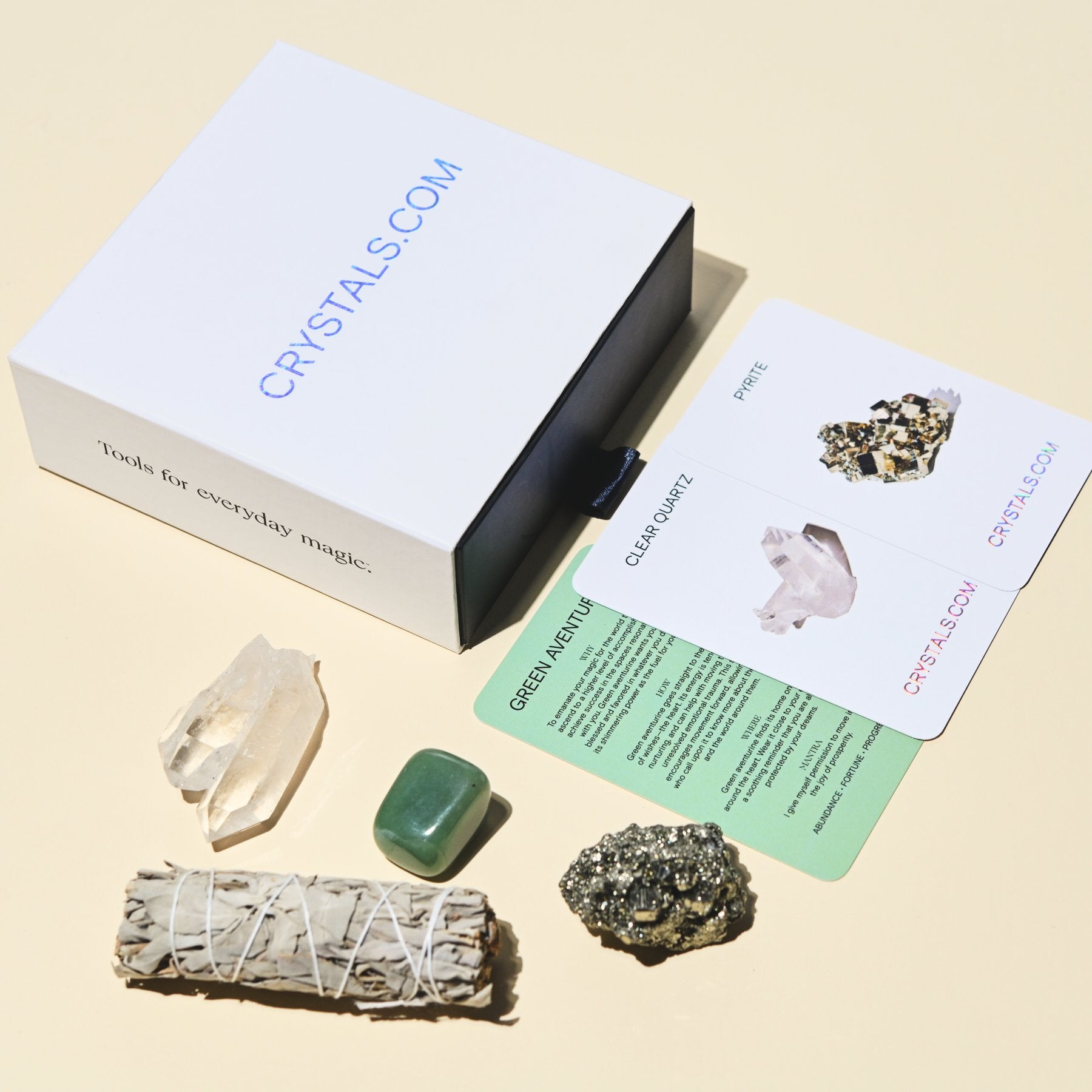Abundance Crystal Kit with Quartz, Aventurine & Pyrite - Healing Stones Set with Sage for Meditation, Feng Shui & Positive Energy