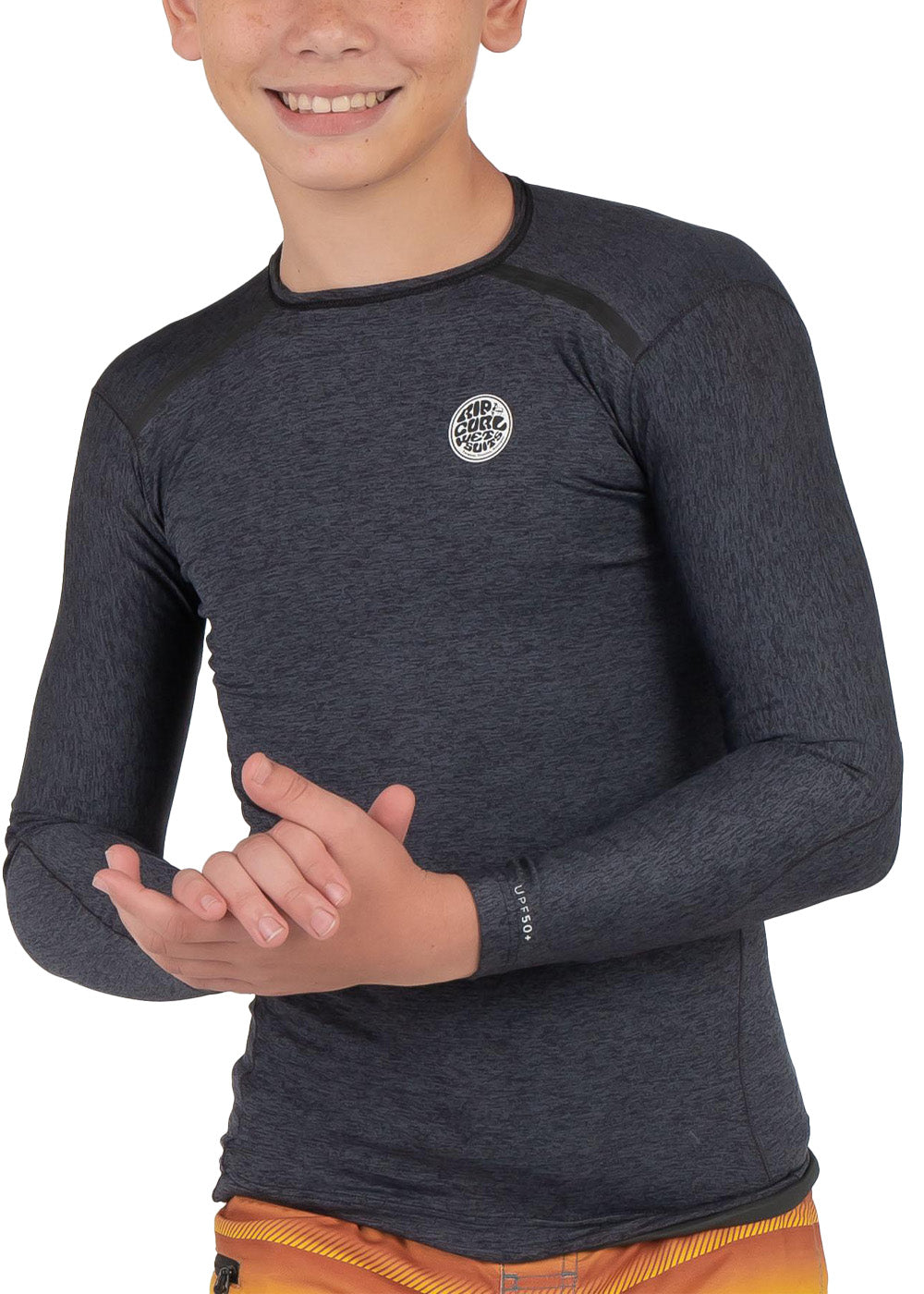 Rip Curl Boys Tech Bomb Long Sleeve Rash Guard UPF 50+ Sun Protection Swim Shirt for Surfing, Swimming & Beach Activities