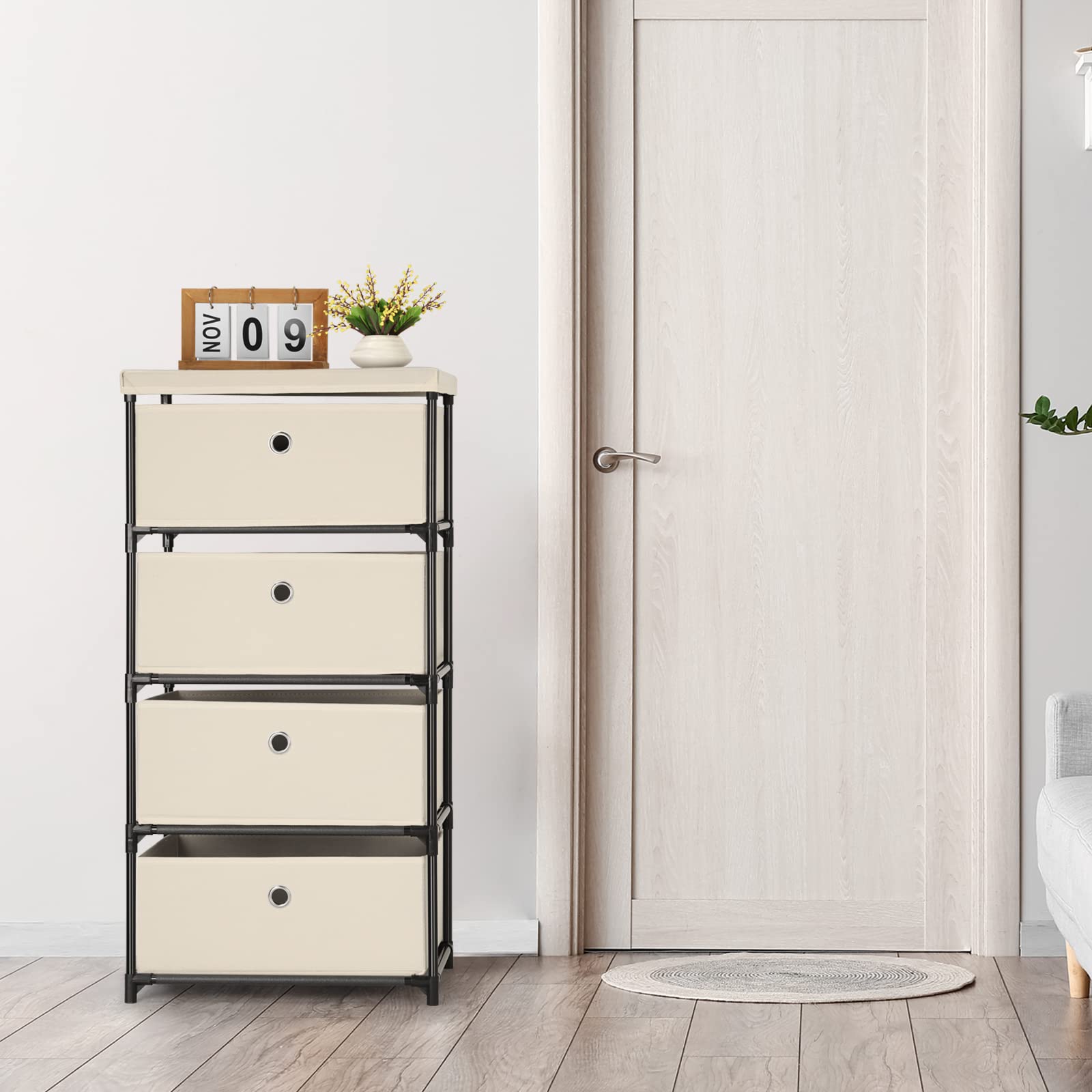 HAITRAL 4-Drawer Fabric Storage Chest - Foldable Clothes Organizer for Closet, Bedroom & Dorm | Space-Saving Dresser with Easy Assembly | Perfect for Sweaters, Socks & Accessories (White)