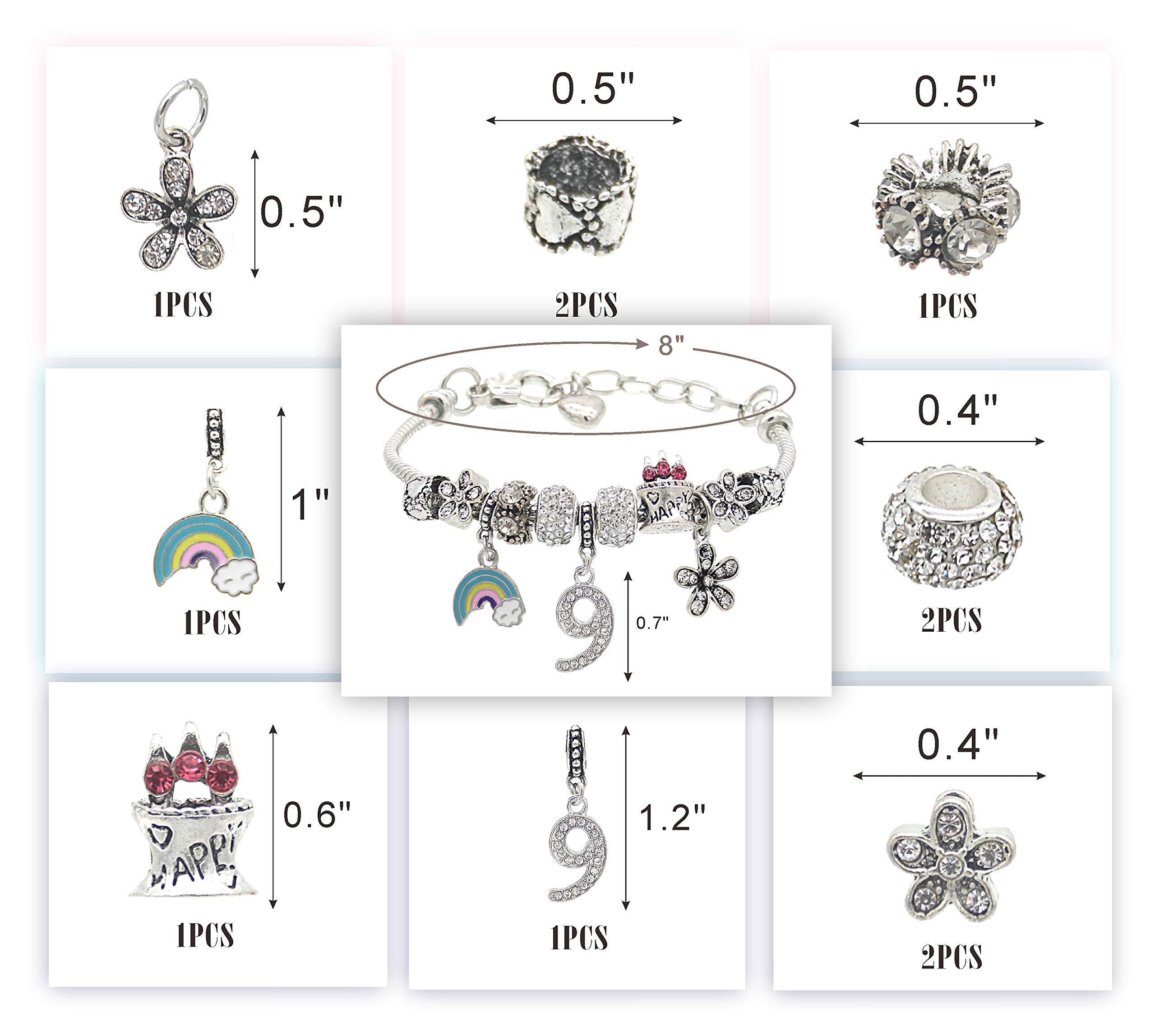 9th Birthday Gifts for Girls - Personalized Necklace & Charm Bracelet Set for 9 Year Old Girls | Unique Birthday Present for Daughter, Granddaughter, Niece | Perfect for Birthday Parties, Special Occasions & Everyday Wear