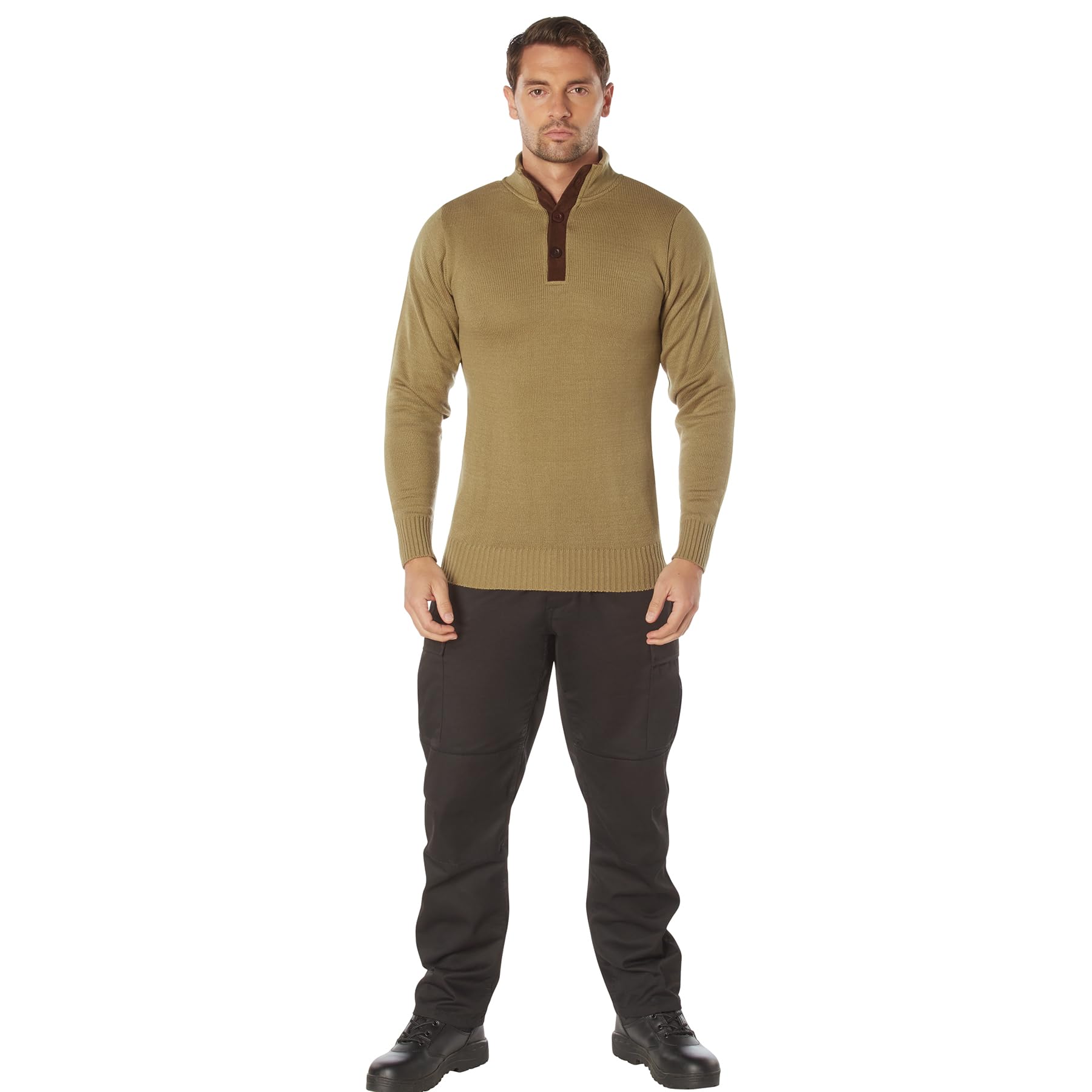 Rothco Vintage WWII Style Tactical Henley Military Sweater with Sleeve Patches - Warm Pullover for Outdoor Adventures, Military Reenactments & Casual Wear