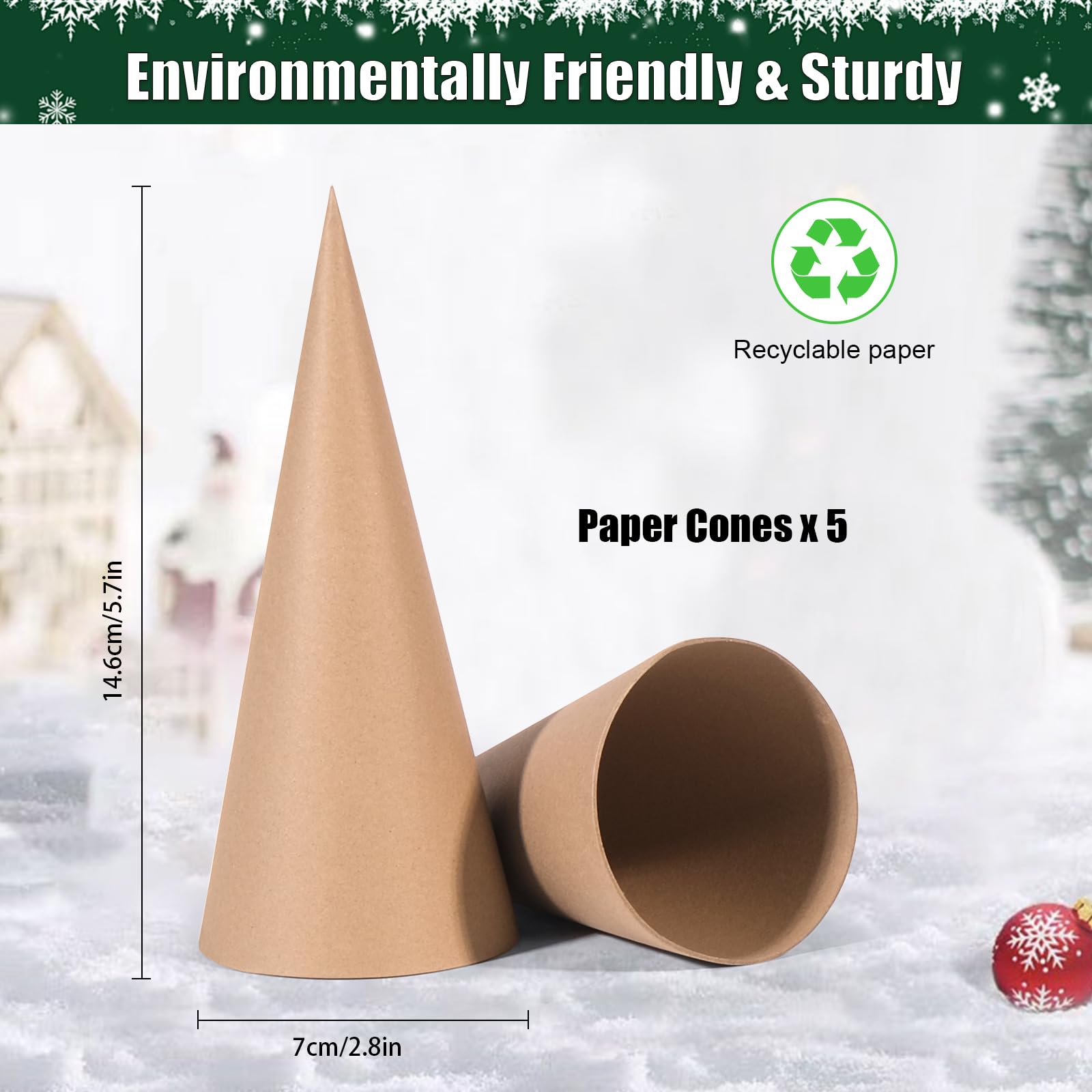 5-Pack Paper Mache Cones for Crafts - Open Bottom Cardboard Cones for DIY Christmas Tree Decorations, Xmas Party Supplies, Home Decor & Art Projects (5.7 x 2.8 Inch) - Perfect for Holiday Crafts, School Projects & Creative Decorating