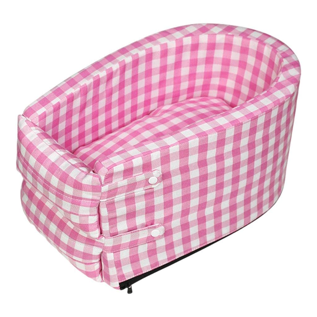 GAH Portable Pet Car Seat - Anti-Slip & Washable Dog & Cat Car Cushion for Small Pets, Pink Plaid Design - Perfect for Travel, Road Trips & Vet Visits