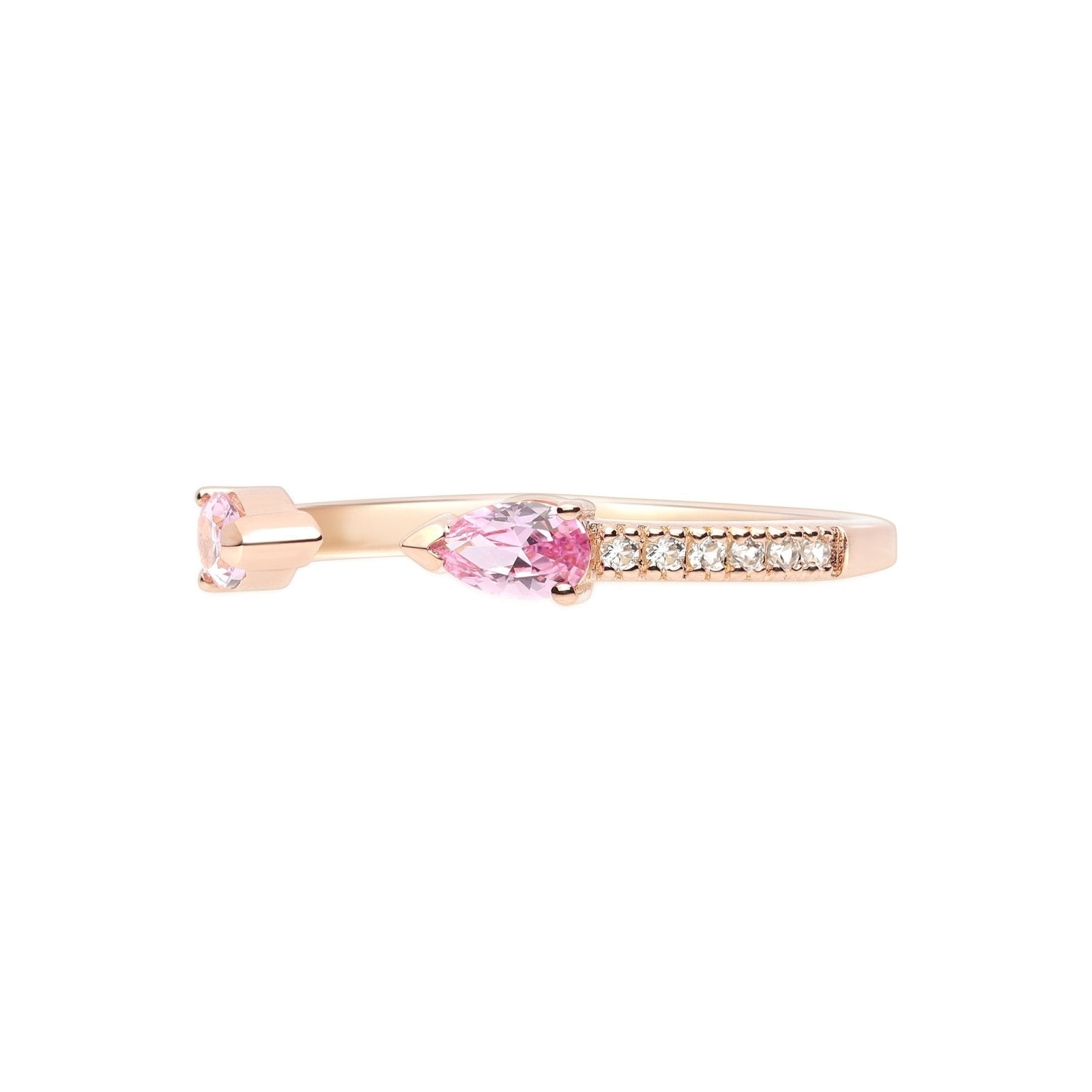 14K Yellow Gold Pink Topaz Pear Open Cuff Ring - Elegant Dainty Jewelry for Women, Perfect for Weddings, Anniversaries & Special Occasions