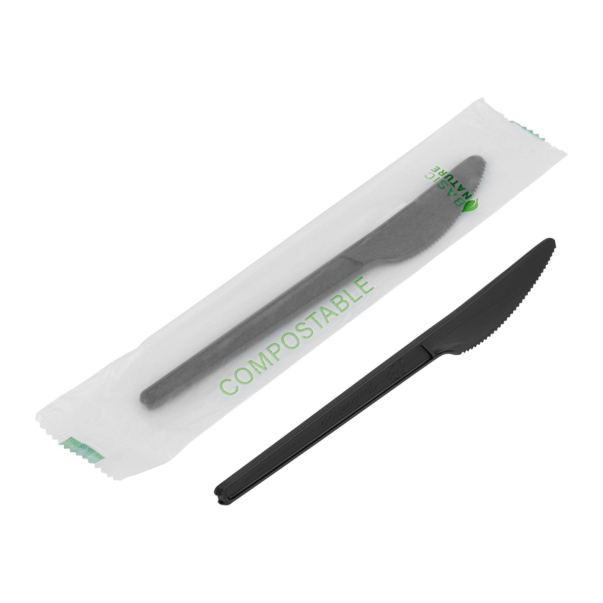 Eco-Friendly Black CPLA Plastic Knives - Compostable, Heat Resistant Cutlery (6.5