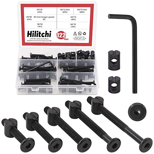 Hilitchi M6 120Pcs Black Hex Screws Bolts Kit for Baby Bed Furniture - Cribs, Chairs & Cots (40-80mm) - DIY Hardware Assortment