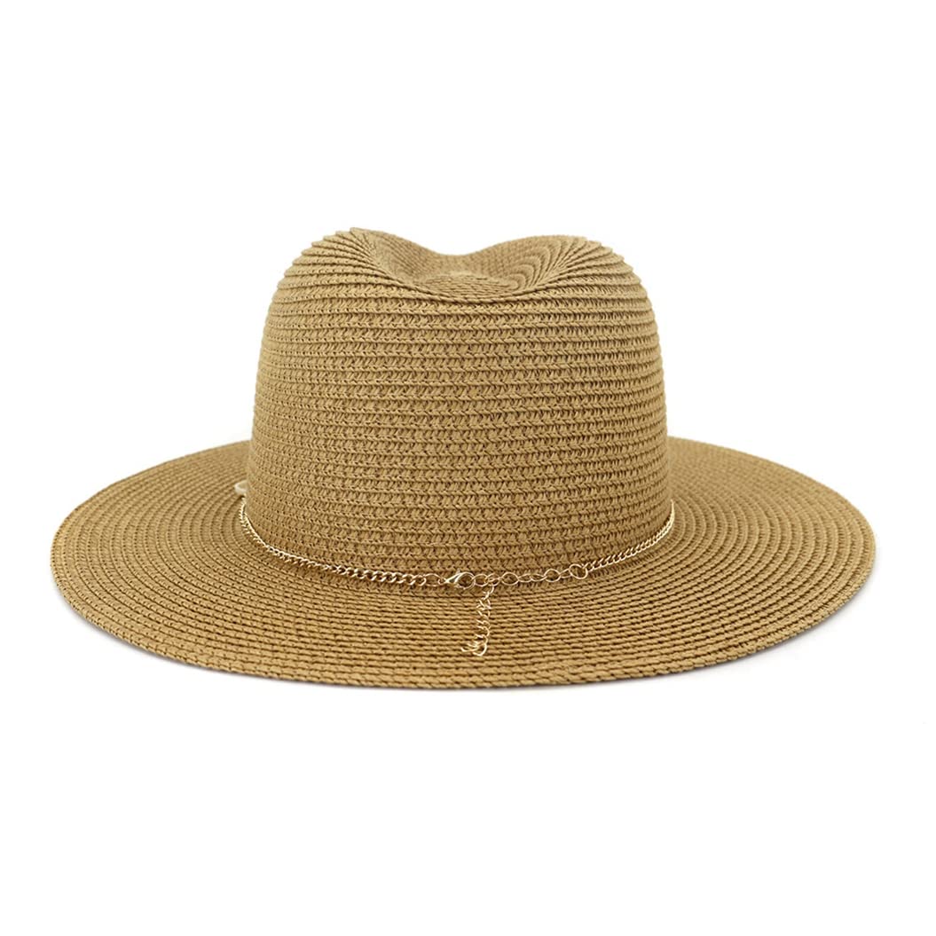 Breathable Straw Sun Hat for Women - Wide Brim Summer Panama Hat - Fashionable Beach Vacation Travel Hat in Grey - Perfect for Outdoor Activities, Gardening, and Sun Protection