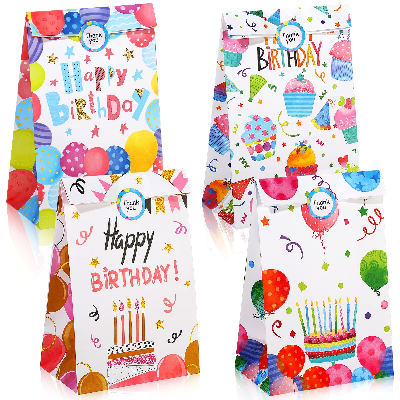 24-Piece Birthday Party Favor Gift Bags with Seal Stickers - Bulk Goodie Bags for Candy, Treats & Small Gifts - Perfect for Birthday Parties, Baby Showers & School Events