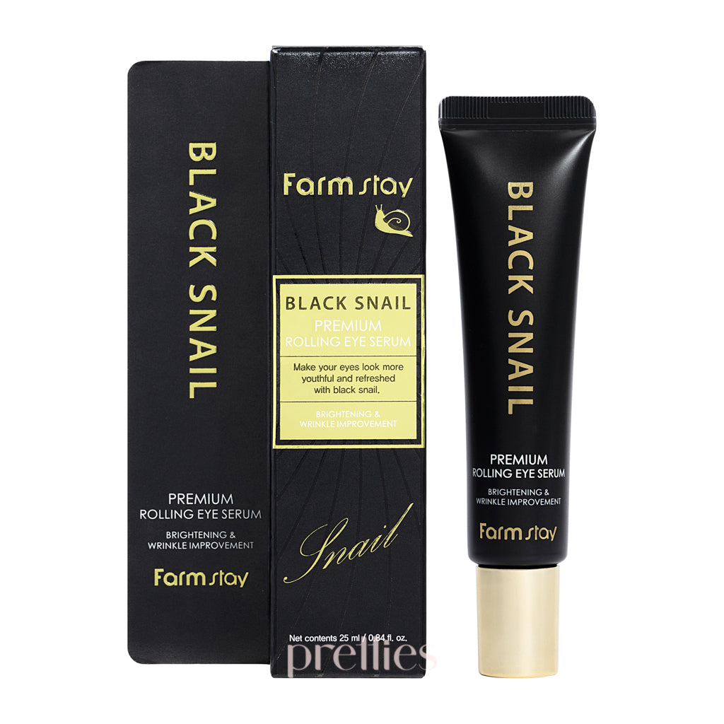 Farmstay Black Snail Premium Rolling Eye Serum 25ml - Dark Circle & Wrinkle Treatment for Brightening & Anti-Aging - Perfect for Night Care & Travel Skincare Routine