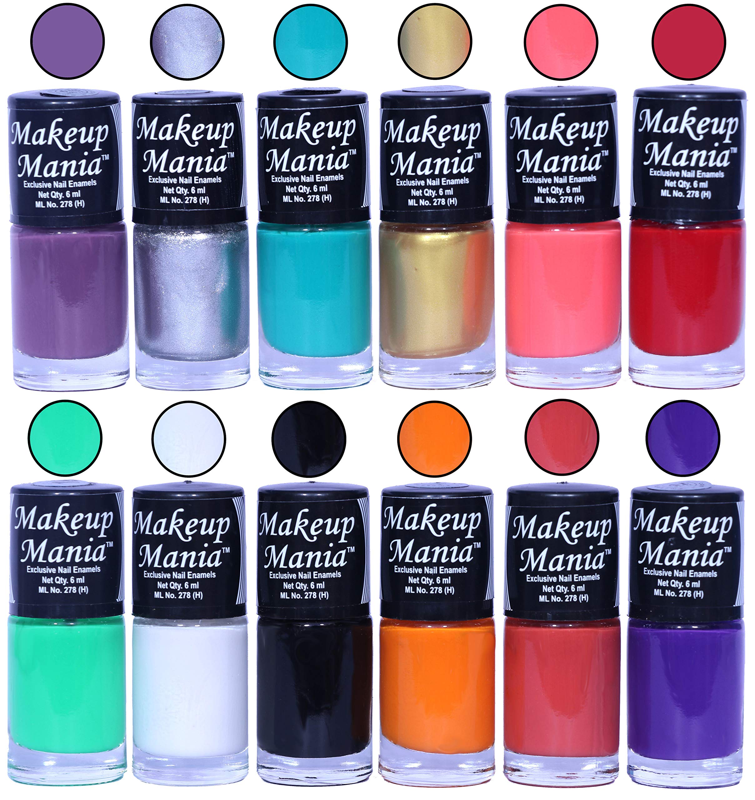 Makeup Mania 12-Piece Nail Polish Set - 6ml Each, Multicolor Combo No.145 - Perfect for Home Manicures, Nail Art & Gift Giving