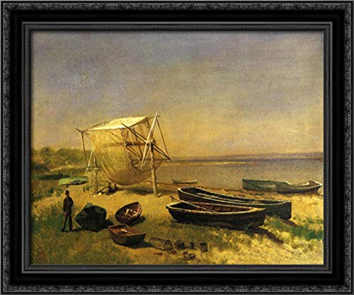 Albert Bierstadt Watch Hill 24x20 Black Ornate Wood Framed Canvas Art - Fishing Station Landscape Painting for Living Room, Office & Cabin Decor