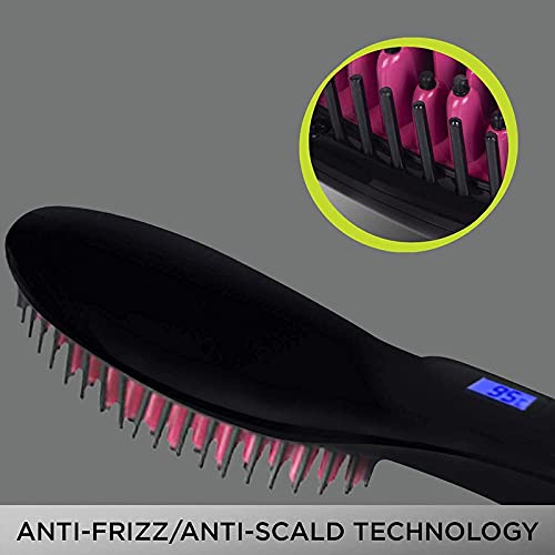 PT Electric Comb Brush 3-in-1 Ceramic Fast Hair Straightener with LCD Screen & Temperature Control - Hair Straightening Brush for Women (Black) | Perfect for Home Use, Travel & Salon Styling