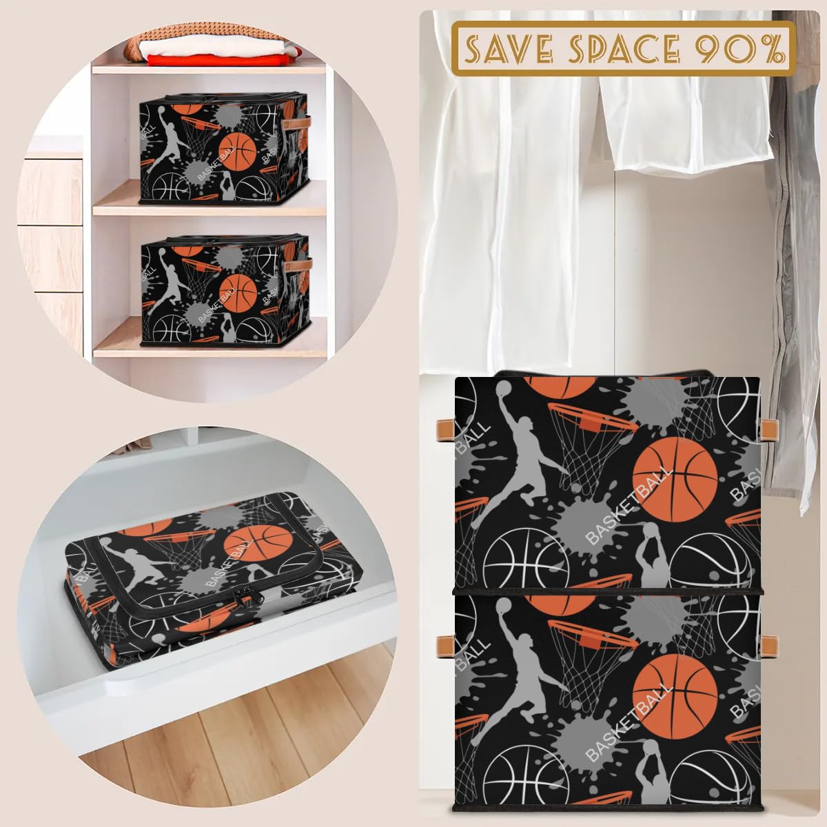 Durable Slam Dunk Storage Bins with Zipper Lids & Sturdy Handles - 2 Pack Organizer for Clothes, Toys & Home Organization | Perfect for Bedroom, Closet & Kids Room Storage