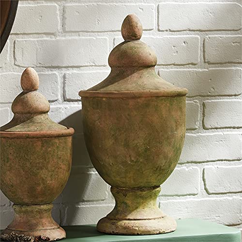 Napa Garden Collection - Weathered Stone Large Lidded Urn Planter for Outdoor Patio Decor, Garden Accent, and Home Landscaping