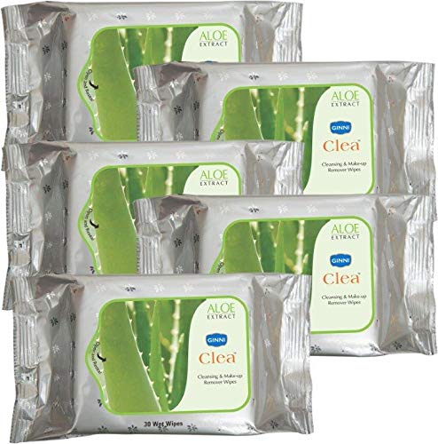 GINNI CLEA Aloe Vera Makeup Remover Wipes - Gentle Facial Cleansing Wipes for Sensitive Skin (5 Packs, 30 Count Each) - Perfect for Travel, Gym & Daily Makeup Removal