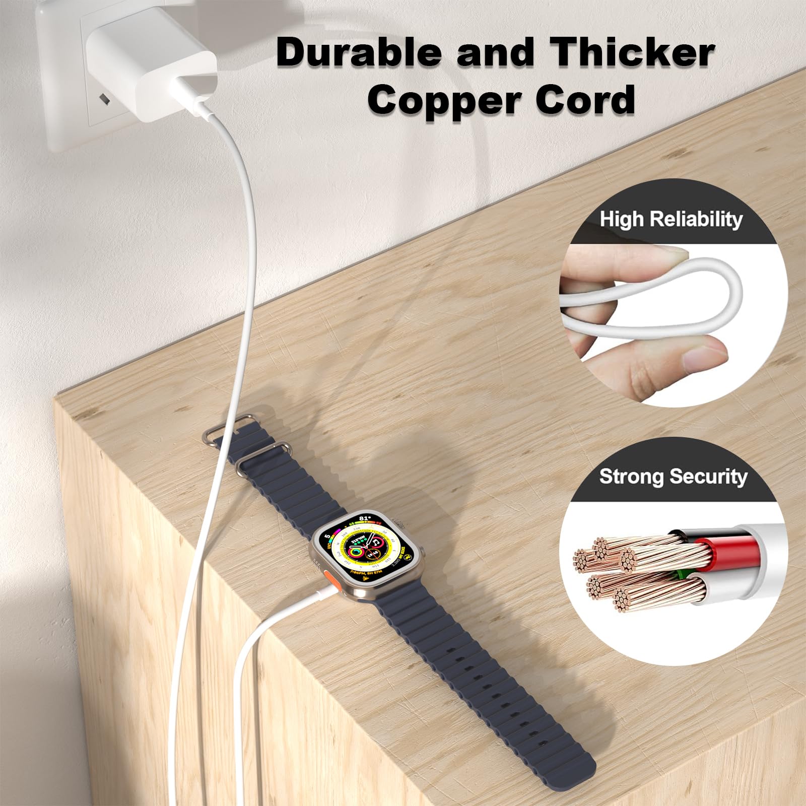 MFi Certified USB C Fast Charger for Apple Watch & iPhone - 6FT Magnetic Charging Cable Compatible with iWatch Series SE/9/8/7/6/5/4/3/2/1 - Includes Fast Charger Block - Perfect for Travel, Office & Nightstand Charging