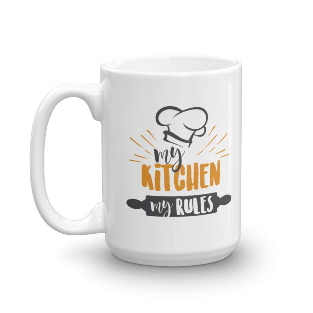 Funny Coffee Mug - My Kitchen My Rules Quote - 15oz Ceramic Tea Cup for Men & Women - Perfect for Foodies, Gifts, Home Decor & Office Use