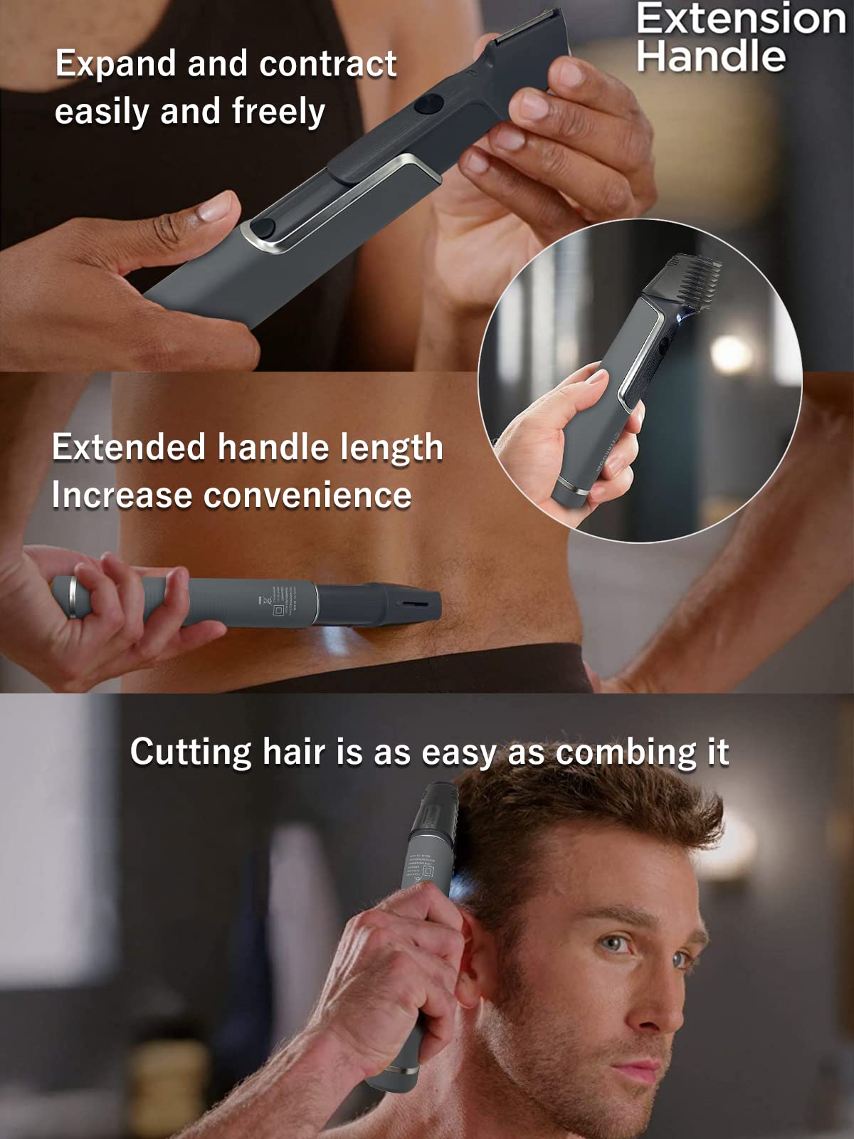 Men's Body Hair Trimmer - Electric Shaver for Neck, Back, Facial & Beard Grooming | Long Handle Hair Cutting Comb | Self Haircut Kit for Men | Perfect for Home Use, Travel & Personal Grooming
