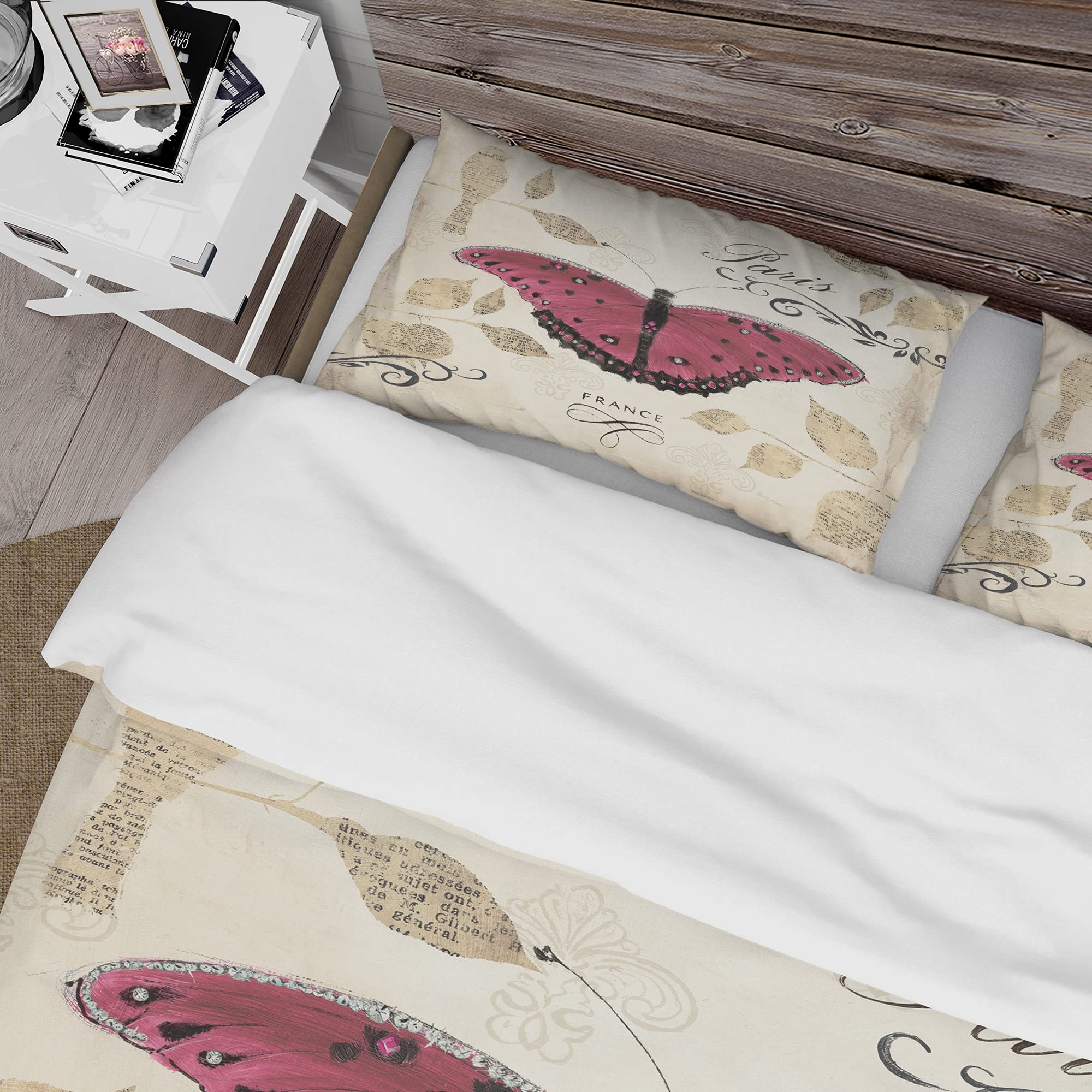 DesignQ Red Farmhouse Butterfly French Country Duvet Cover Set - King Size 3-Piece Bedding Set with Animal Print, All Season Comfort for Cozy Farmhouse Bedroom Decor | Perfect for Master Bedrooms, Guest Rooms & Vacation Homes