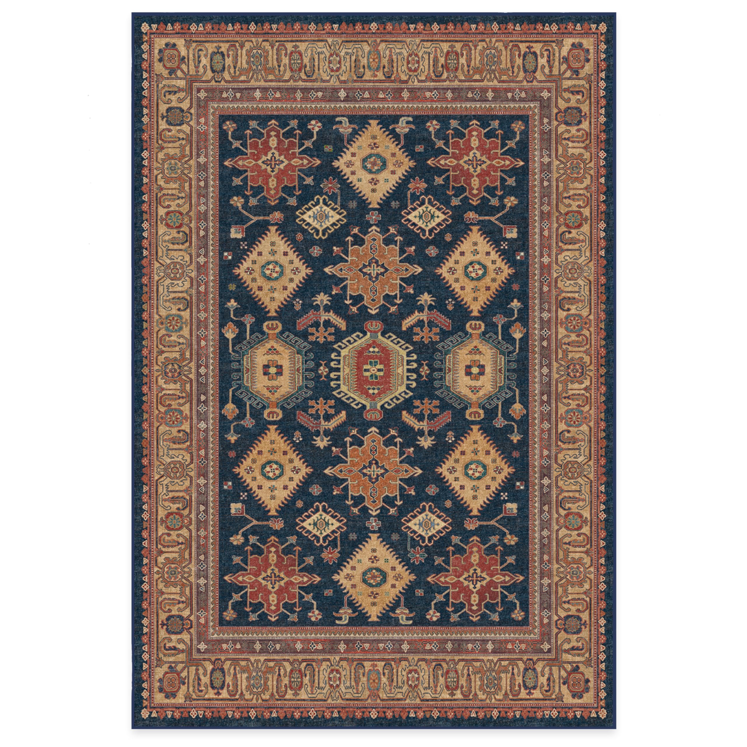 Ruggable Washable 6x9 Area Rug | Cambria Sapphire Vintage Design | Non-Slip Gripper Pad | Perfect for Living Room, Bedroom, Kitchen, Office & Classroom Decor