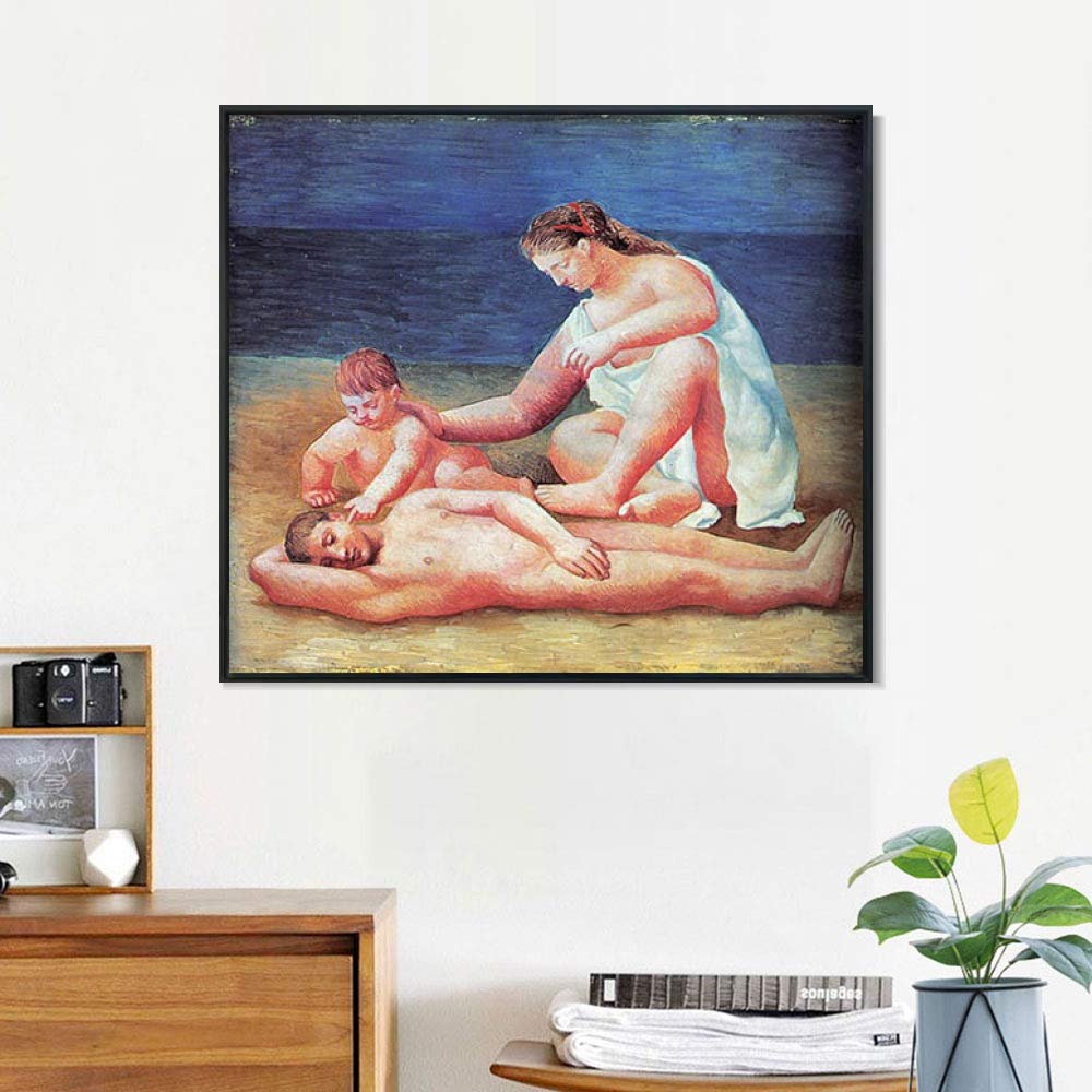 INVIN ART Framed Canvas Giclee Print - Pablo Picasso 'Famille au bord de la mer1' 1922 Wall Art - 24x32 Inch Black Slim Frame - Perfect for Living Room, Bedroom & Office Decor