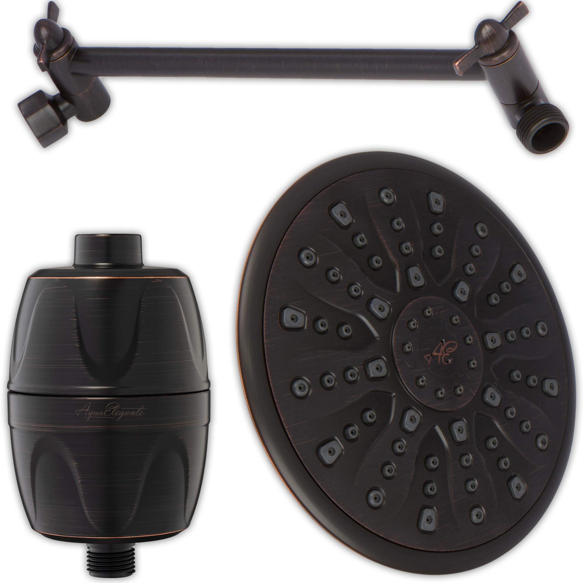 9 Inch High Flow Rainfall Shower Head with Water Filter & Adjustable Extension Arm - Removes Chlorine, 2.5 GPM - Oil-Rubbed Bronze - Perfect for Spa-Like Bathroom Experience & Water Purification