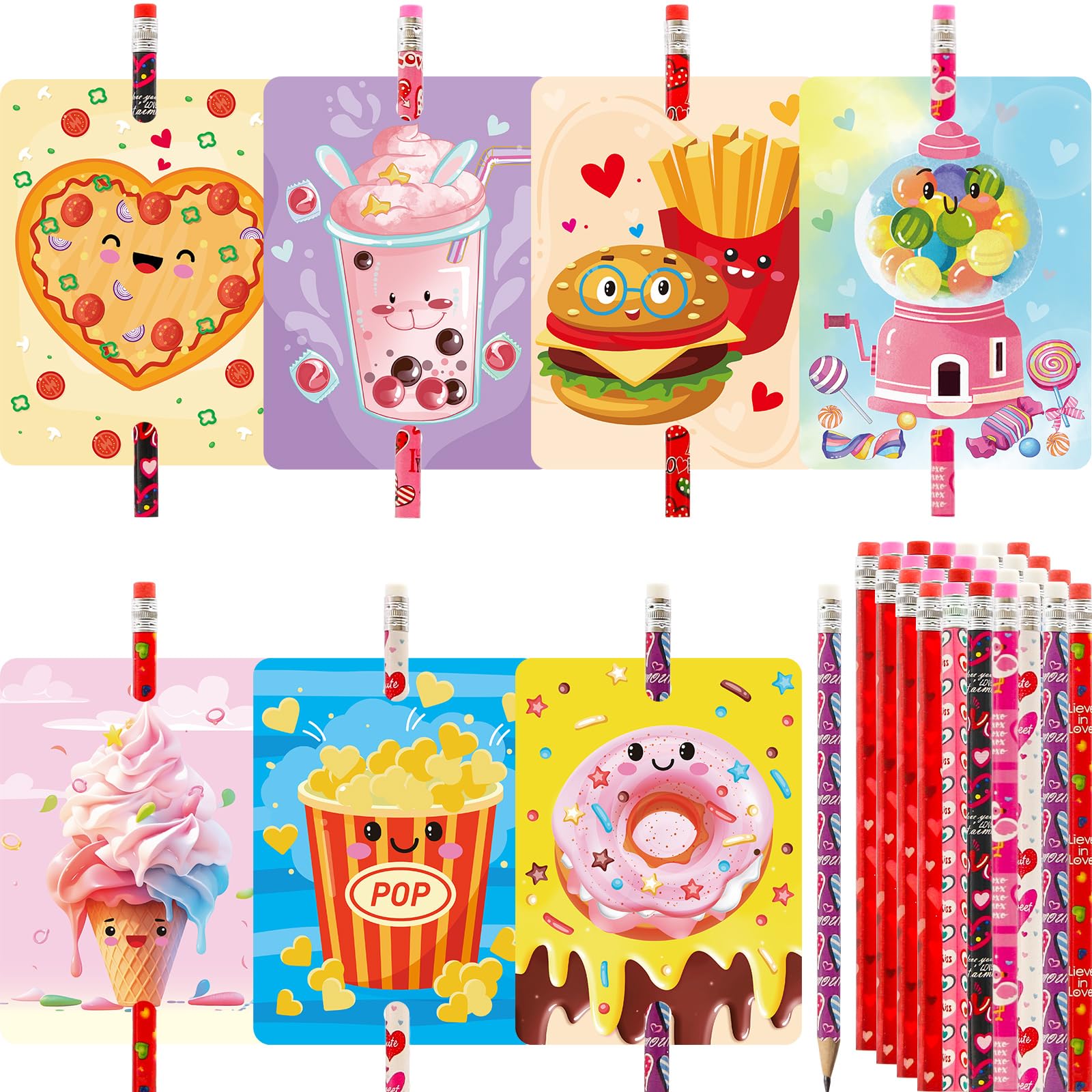 Valentine's Day Classroom Exchange Cards with Pencils - 28Pcs Treasure Cove Student Party Favors for School Celebrations, Valentine's Gifts & Classroom Activities