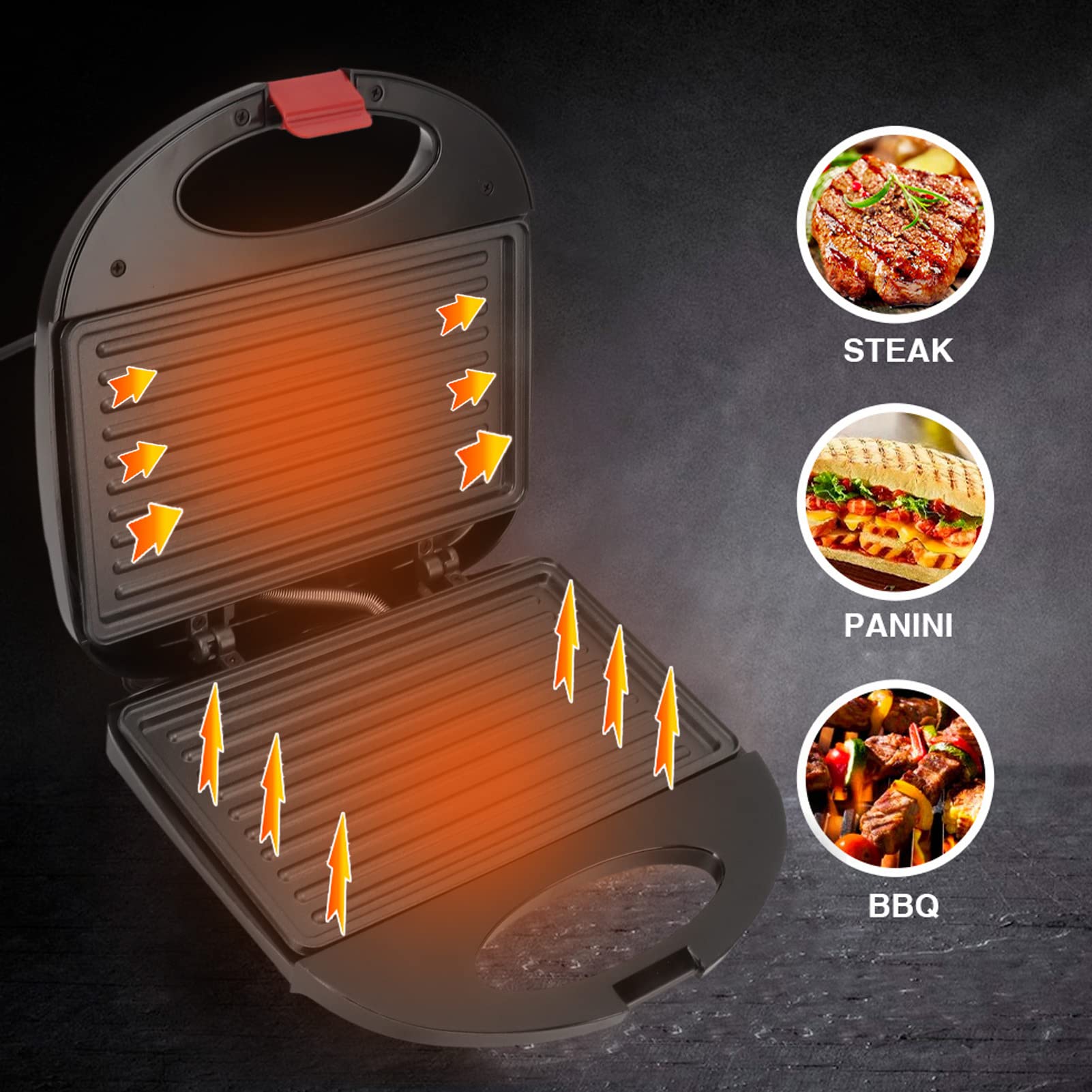 750W Nonstick Panini Press & Sandwich Maker - Double Sided Indoor Grill with Removable Plates for Paninis, Burgers, Waffles (110V) - Perfect for Home Kitchen, Breakfast, and Quick Meals